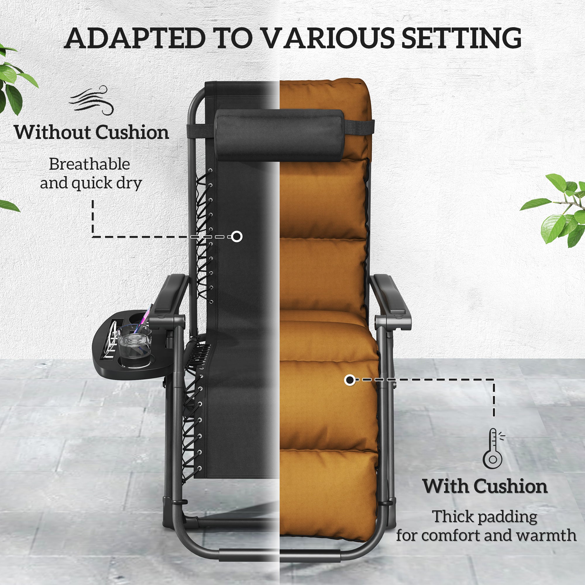 Outsunny Set of Two Reclining Sun Loungers, with Cushion - Brown - North Peak Garden Furniture