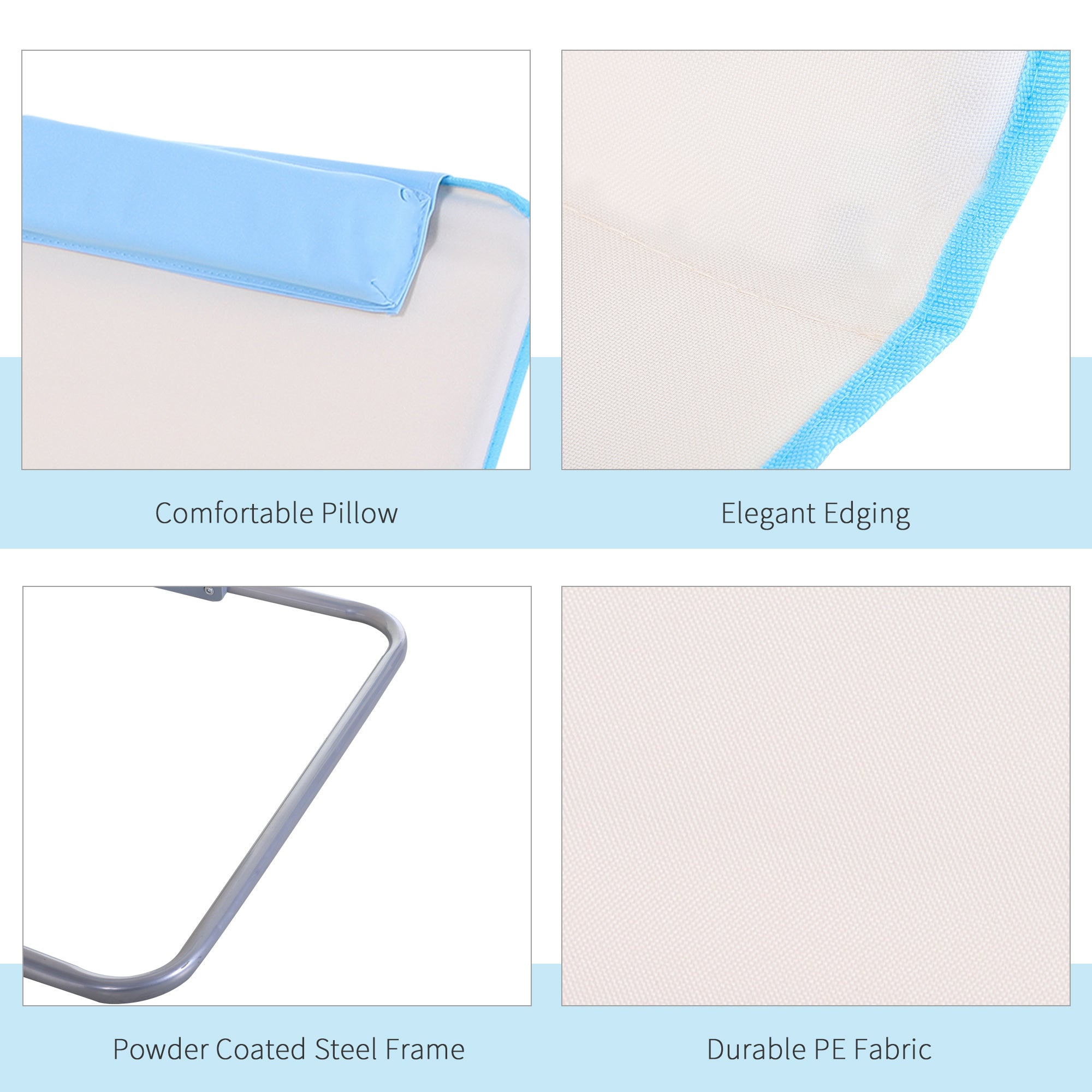 Outsunny Set of 2 Foldable Garden Beach Chair Mat, Lightweight Outdoor Sun Lounger Seats with Adjustable Back, Metal Frame, PE Fabric Head Pillow and Carry Bag, Cream White