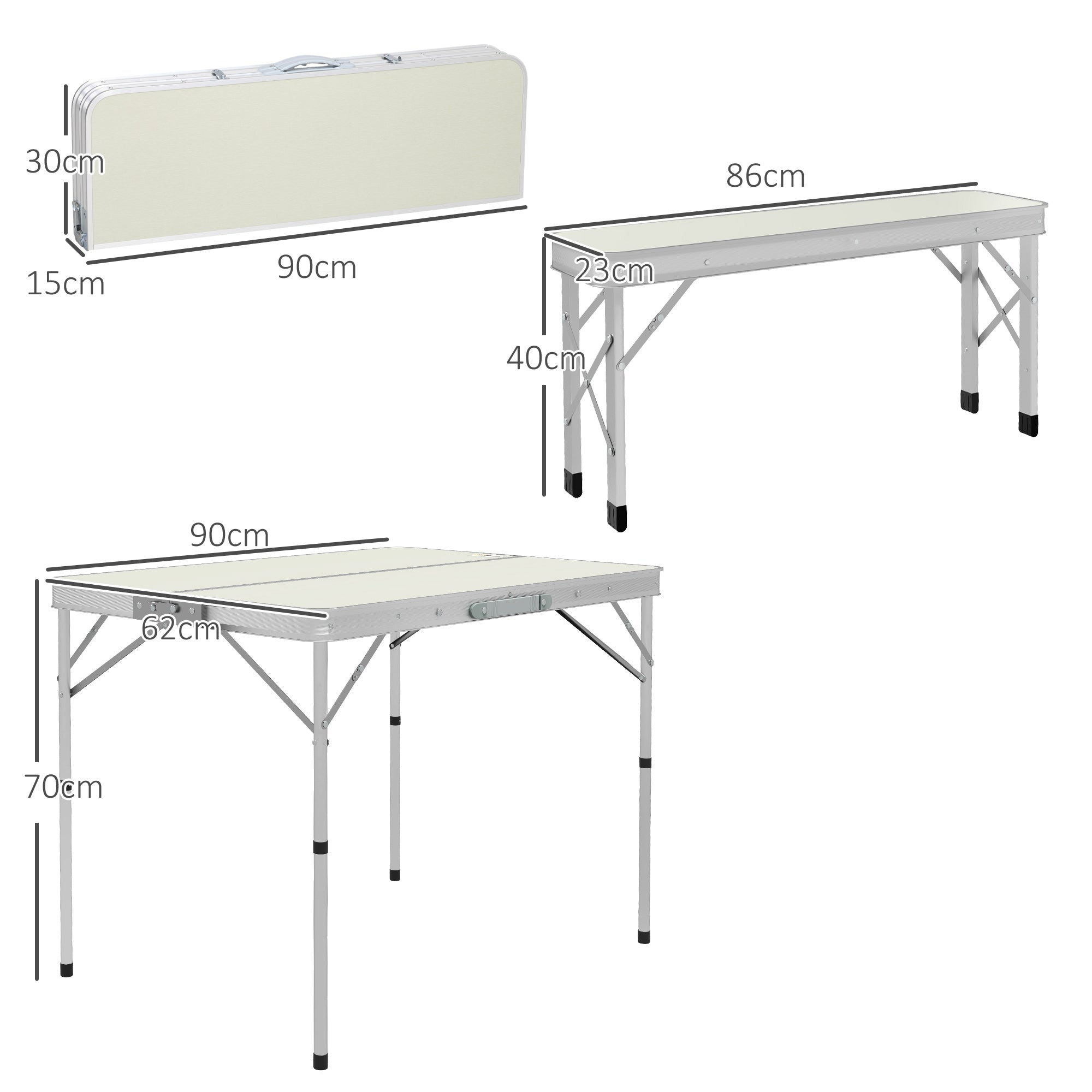 Outsunny Three-Piece Aluminium Folding Picnic Table and Bench Set