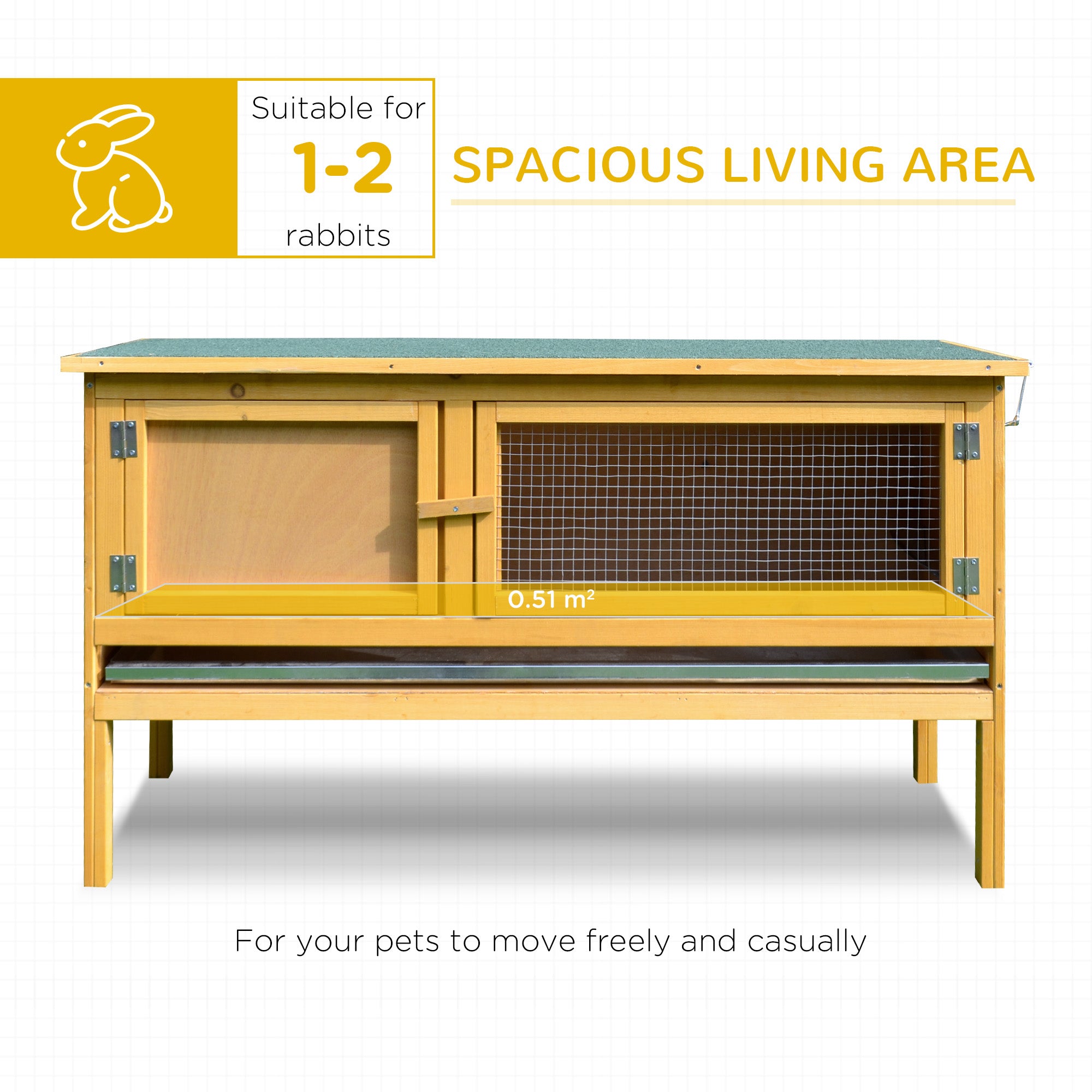 PawHut Rabbit Hutch Outdoor Guinea Pig Hutch House Small Animal Bunny Cage w/ Openable Roof, 115 x 44 x 65 cm - North Peak Garden Furniture