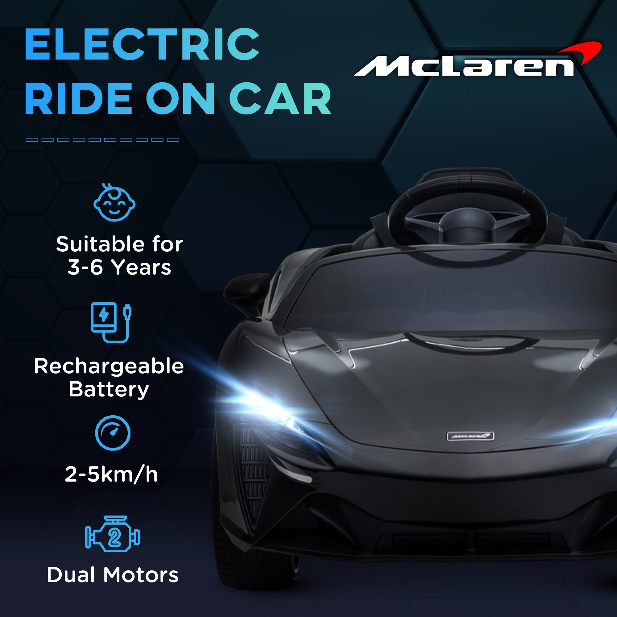 HOMCOM McLaren Licensed Kids Electric Ride-On Car, with Remote Control - Black