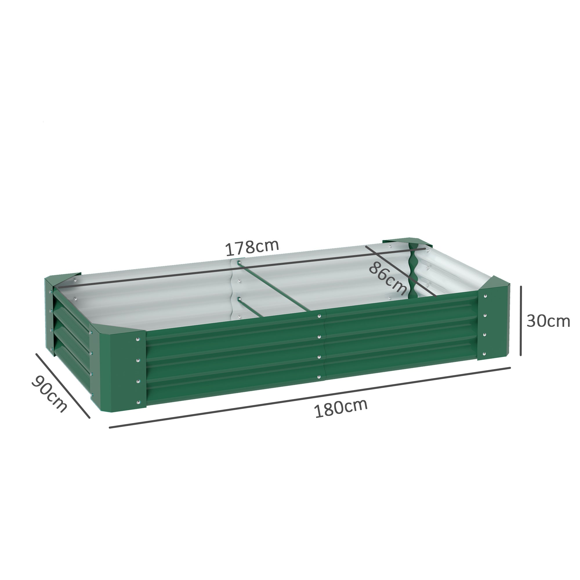 Outsunny 180 x 90cm Galvanised Steel Open Planter - Green - North Peak Garden Furniture