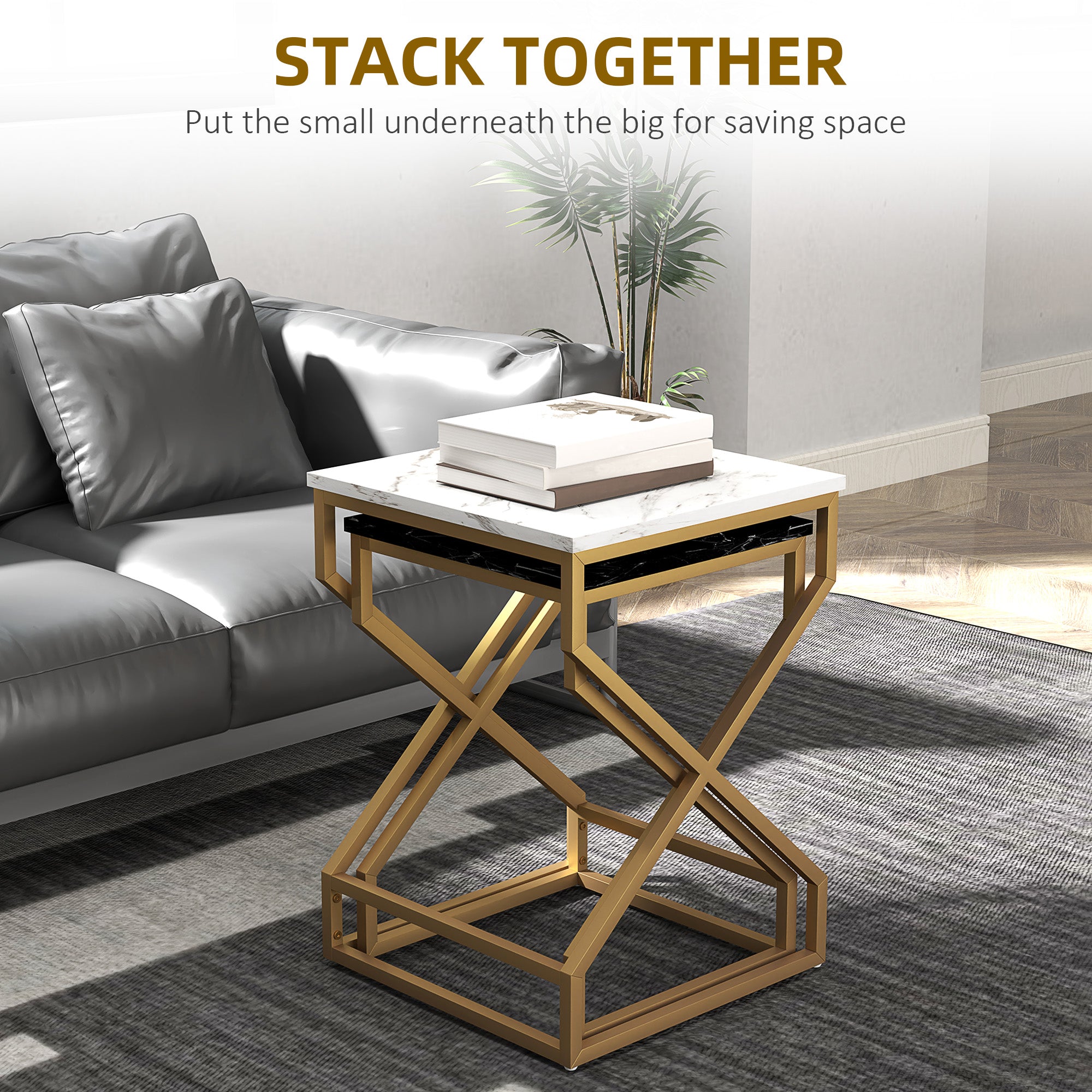 HOMCOM Set of Two Marble-Effect Nesting Tables - North Peak Garden Furniture