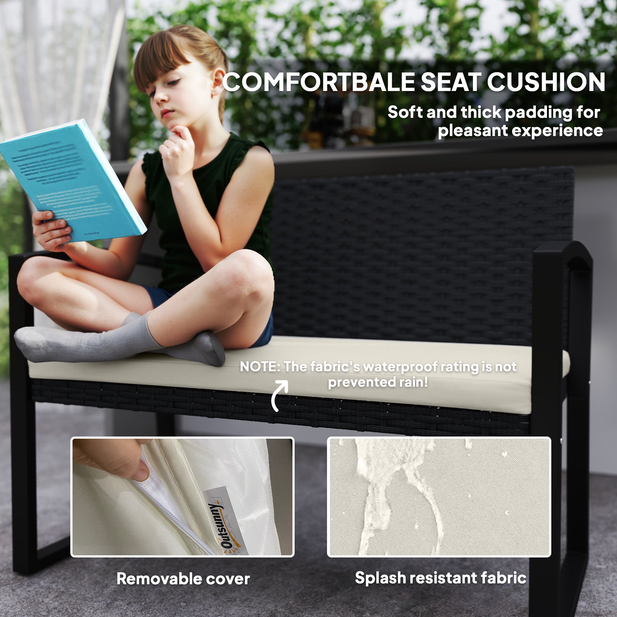 Outsunny Two-Seater Rattan Garden Bench - Beige/Black - North Peak Garden Furniture