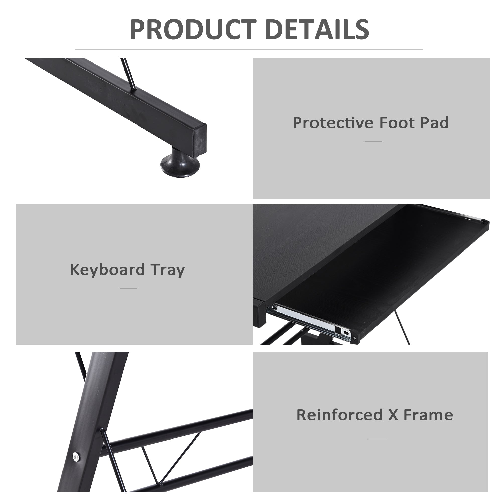 HOMCOM L Shaped Gaming Desk, Corner Computer Desk with Keyboard Tray, Work Table for Home Office, Study Workstation, 130 x 130 x 73.5cm, Black - North Peak Garden Furniture