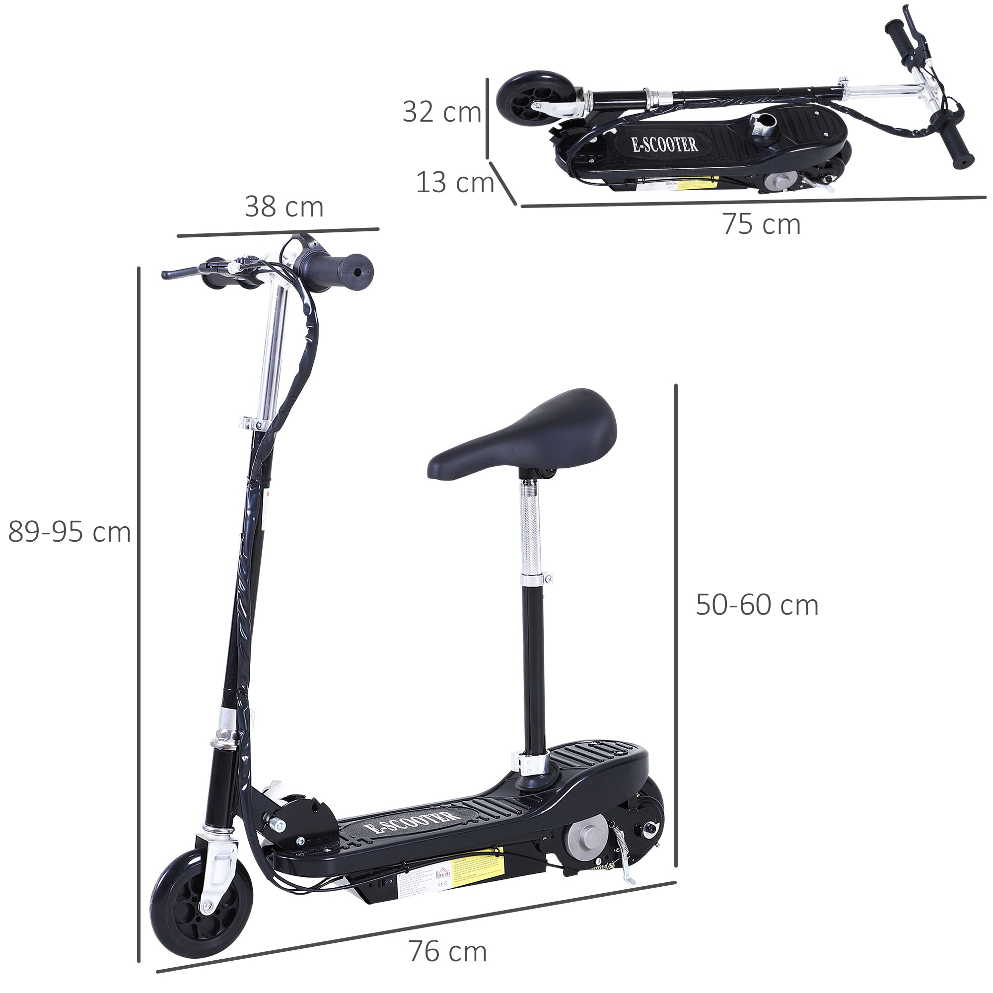 HOMCOM Outdoor Ride On Powered Scooter Sporting Toy 120W Motor Bike 2 x 12V Battery - Black - North Peak Garden Furniture