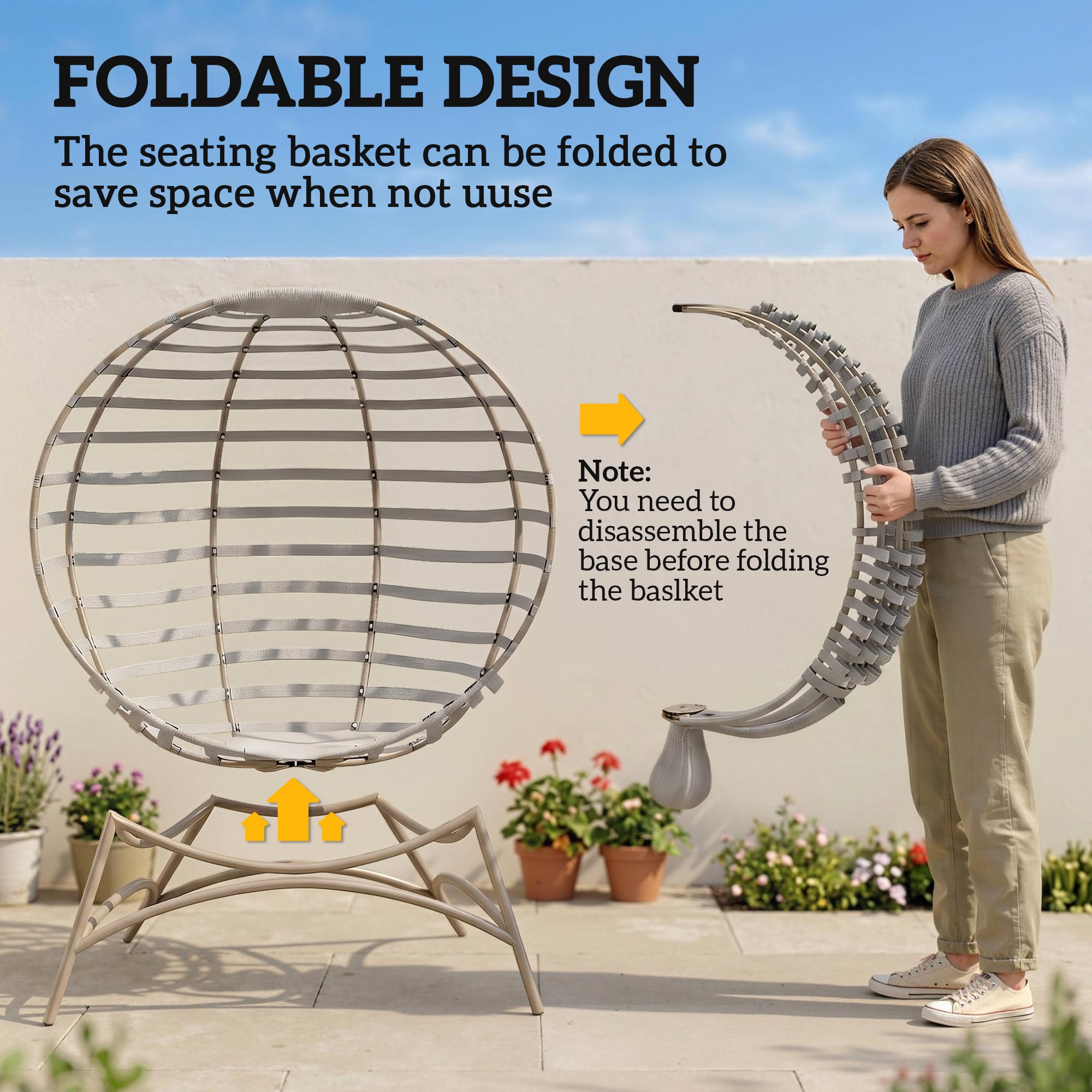 Outsunny Egg Chair with Cushion & Side Pocket - Light Grey