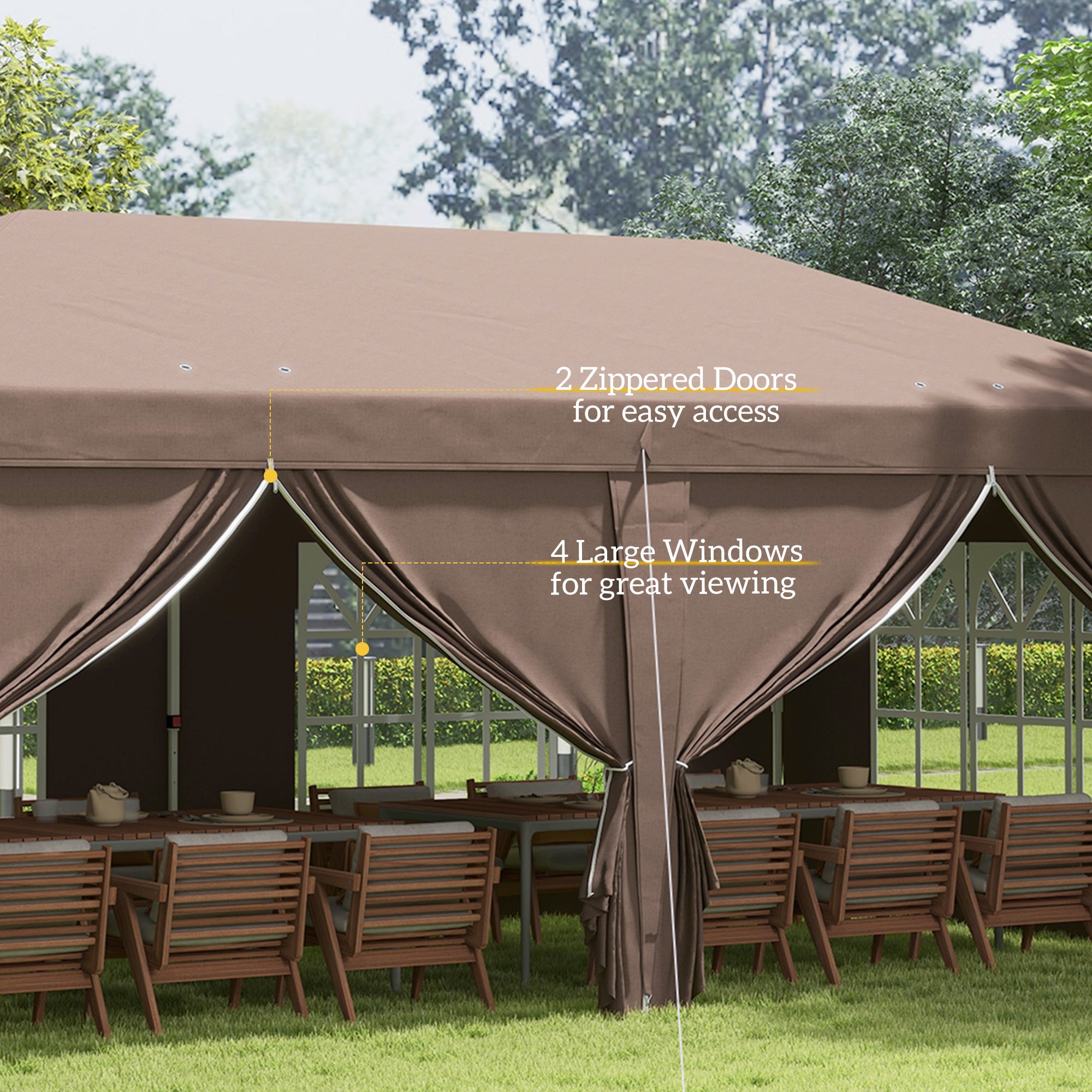 Outsunny 3 x 6 m Pop Up Gazebo with Sides and Windows, Height Adjustable Party Tent with Storage Bag for Garden, Camping, Event, Brown