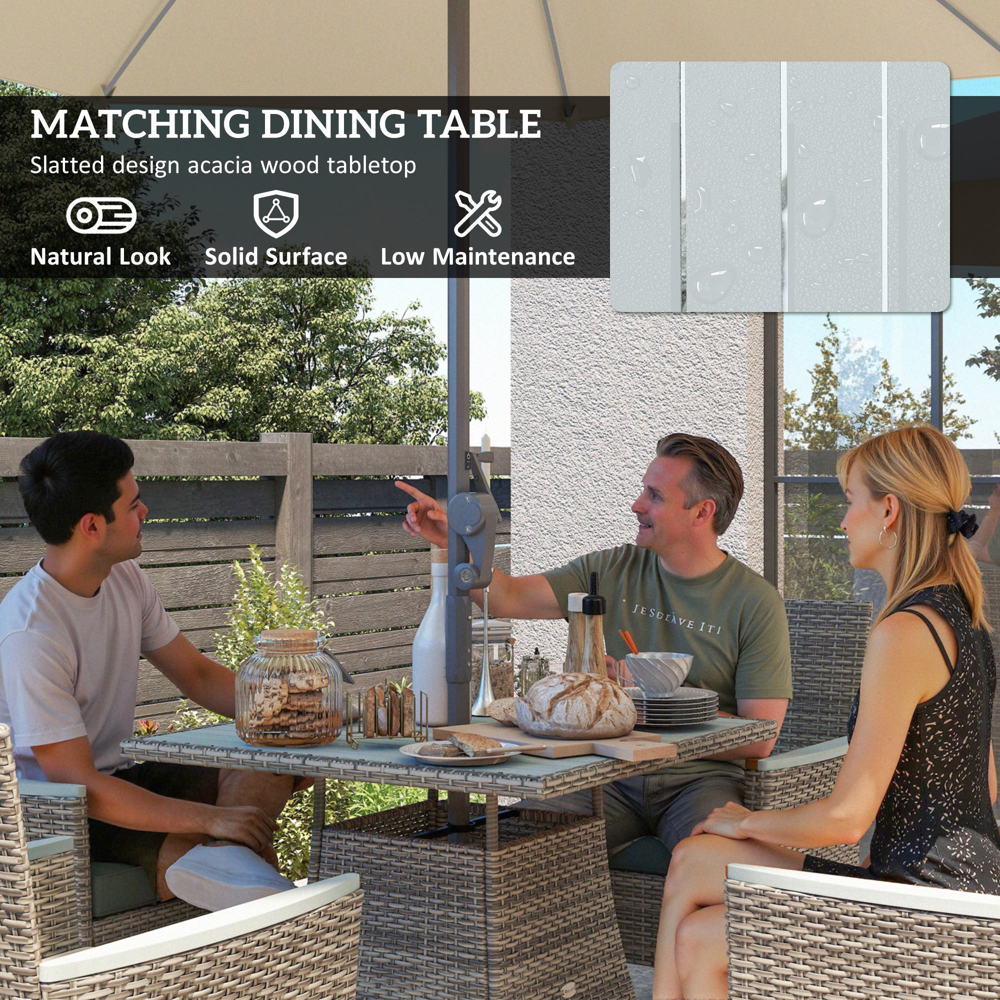 Outsunny Five-Piece Rattan Set, with Wood-Top Table - Grey - North Peak Garden Furniture