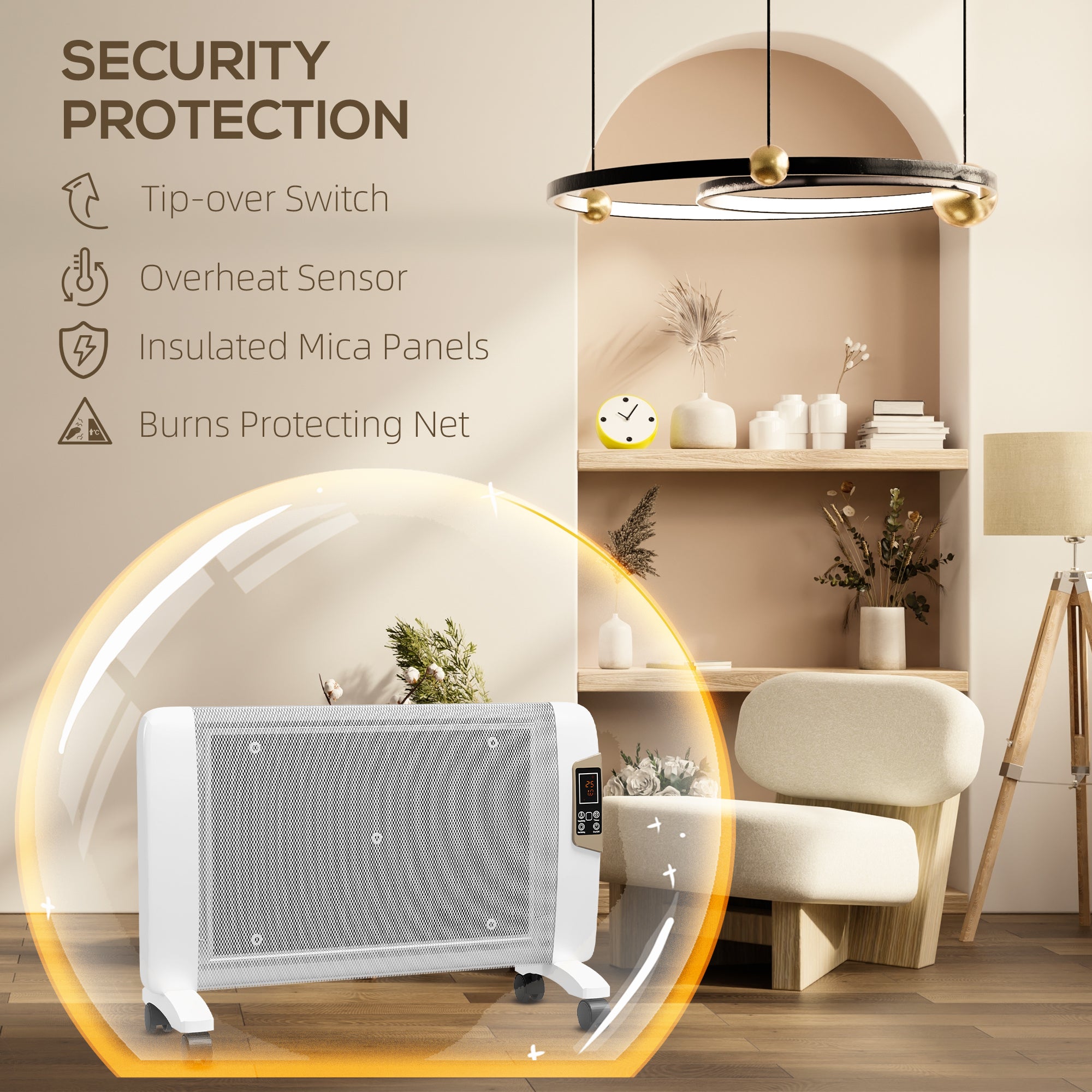 HOMCOM Mica Electric Space Heater, Portable Heater for Home with 2 Heat Settings, Living Room, Study, Garage, Adjustable Temperature 18-30°C, 1000W/2000W, White - North Peak Garden Furniture