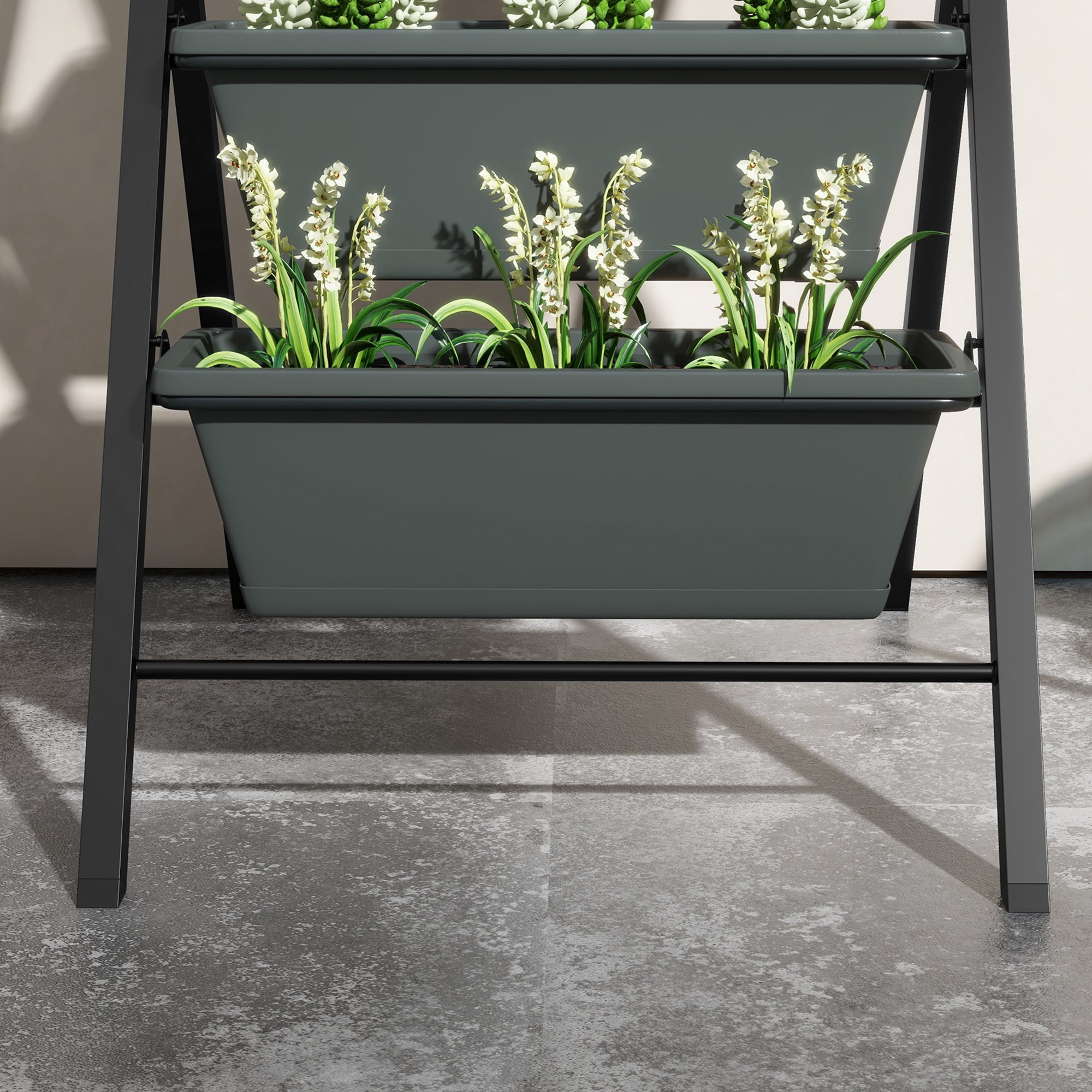 Outsunny 5-Tier Vertical Raised Garden Planter with 5 Container Boxes, Outdoor Plant Stand for Vegetable Flowers, Grey - North Peak Garden Furniture