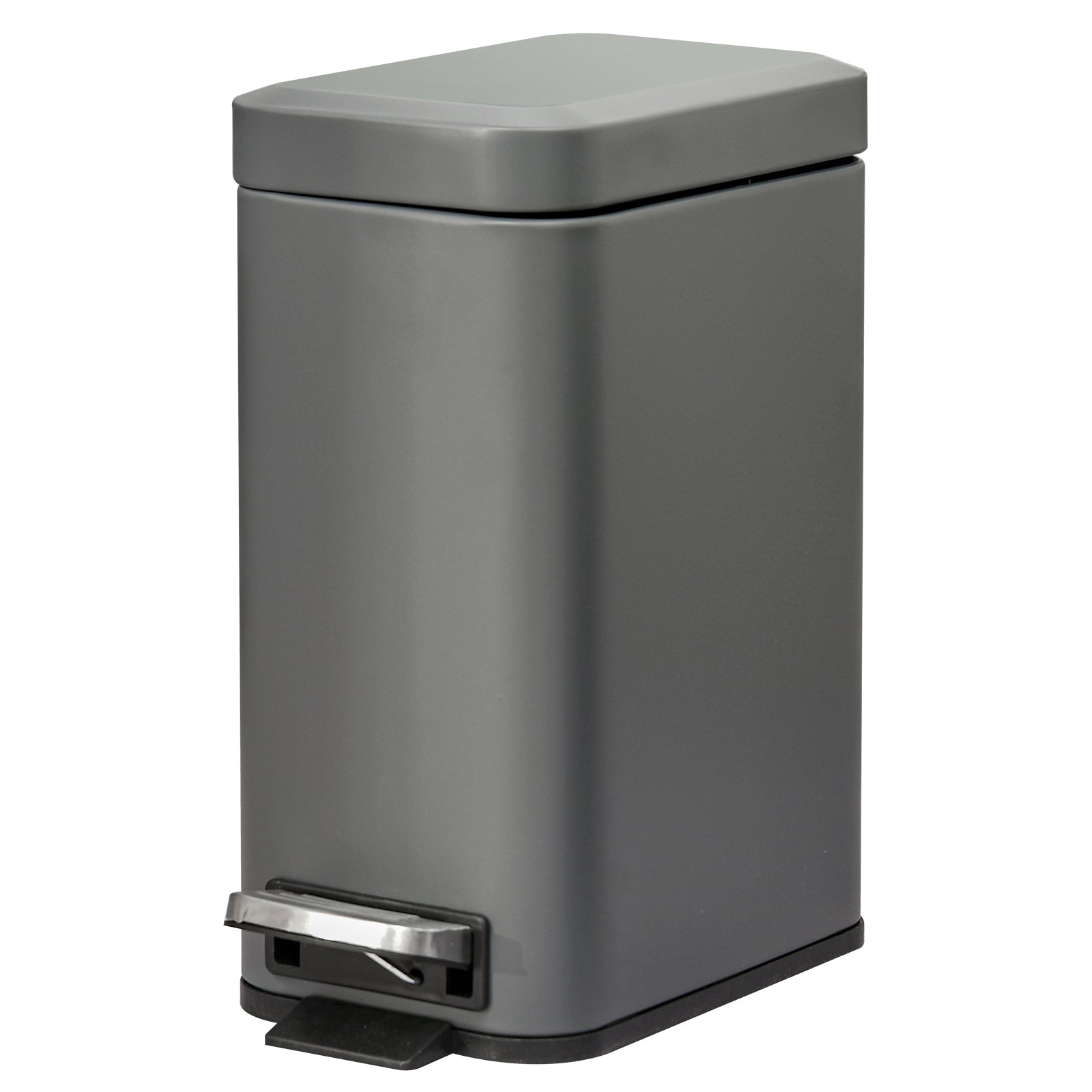HOMCOM 5L Rectangular Compact Bin Steel Body Removable Bucket Quiet-Close Lid w/ Pedal Lid Rubbish Trash Can Home Office Bedroom Bathroom Living Room Garbage Tidy Clean Grey - North Peak Garden Furniture