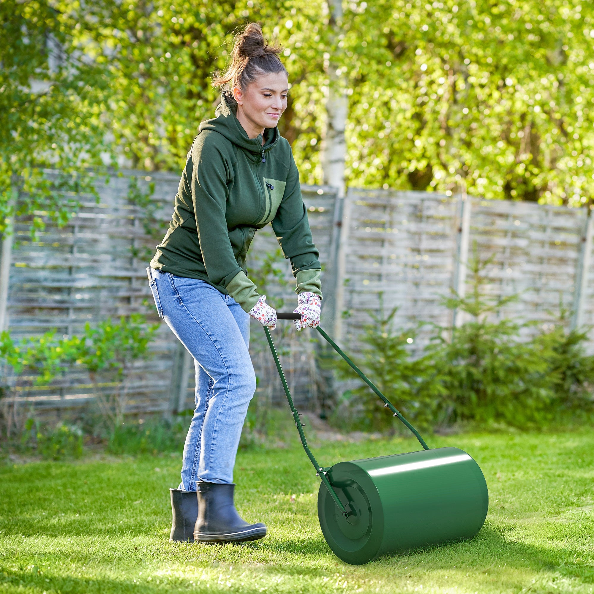 Outsunny 63 L Heavy Duty Water Or Sand Filled Φ30cm Garden Steel Lawn Roller Drum - Dark Green - North Peak Garden Furniture