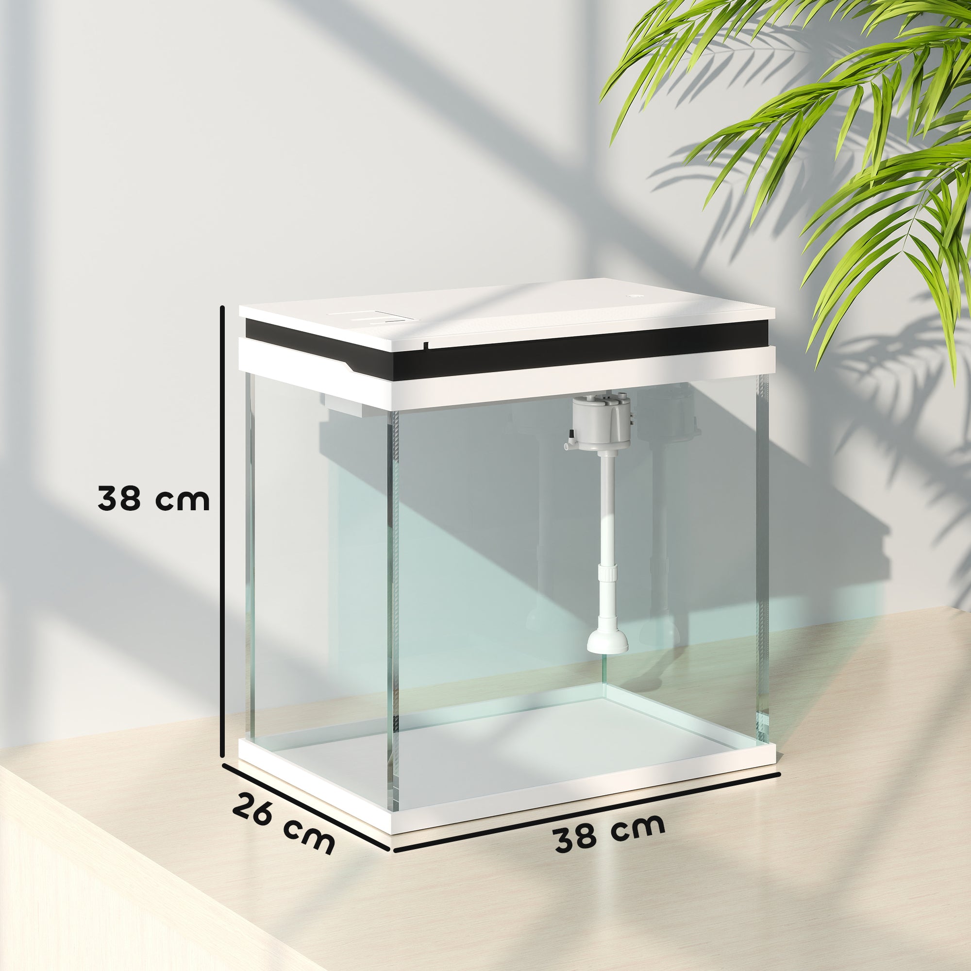 PawHut 26L Glass Fish Tank with Filter System, LED Lights, Water Pump, White - North Peak Garden Furniture