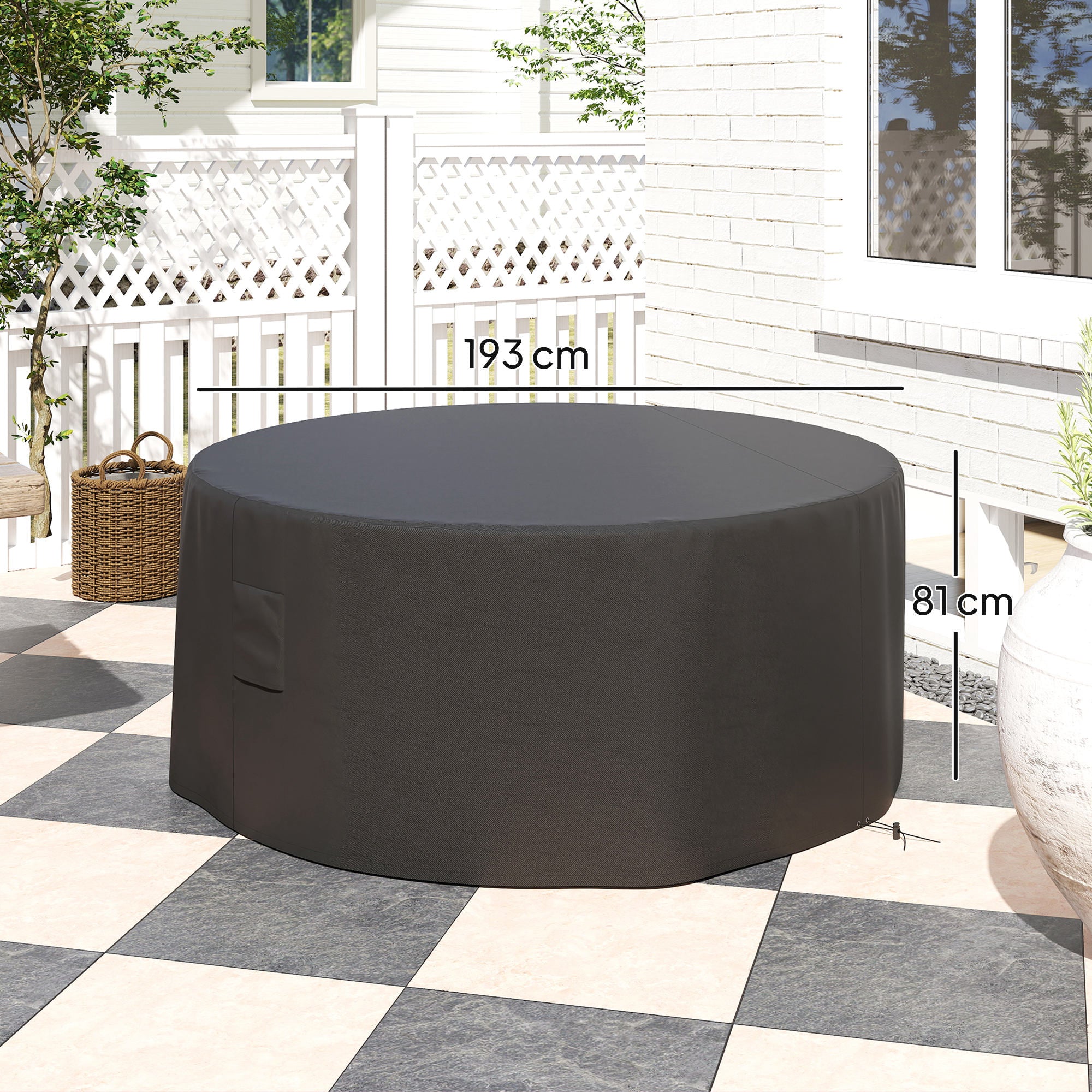 Outsunny Garden Patio Large Furniture Set Round Cover 600D Oxford Waterproof, Ф193 x 80H cm, Black - North Peak Garden Furniture