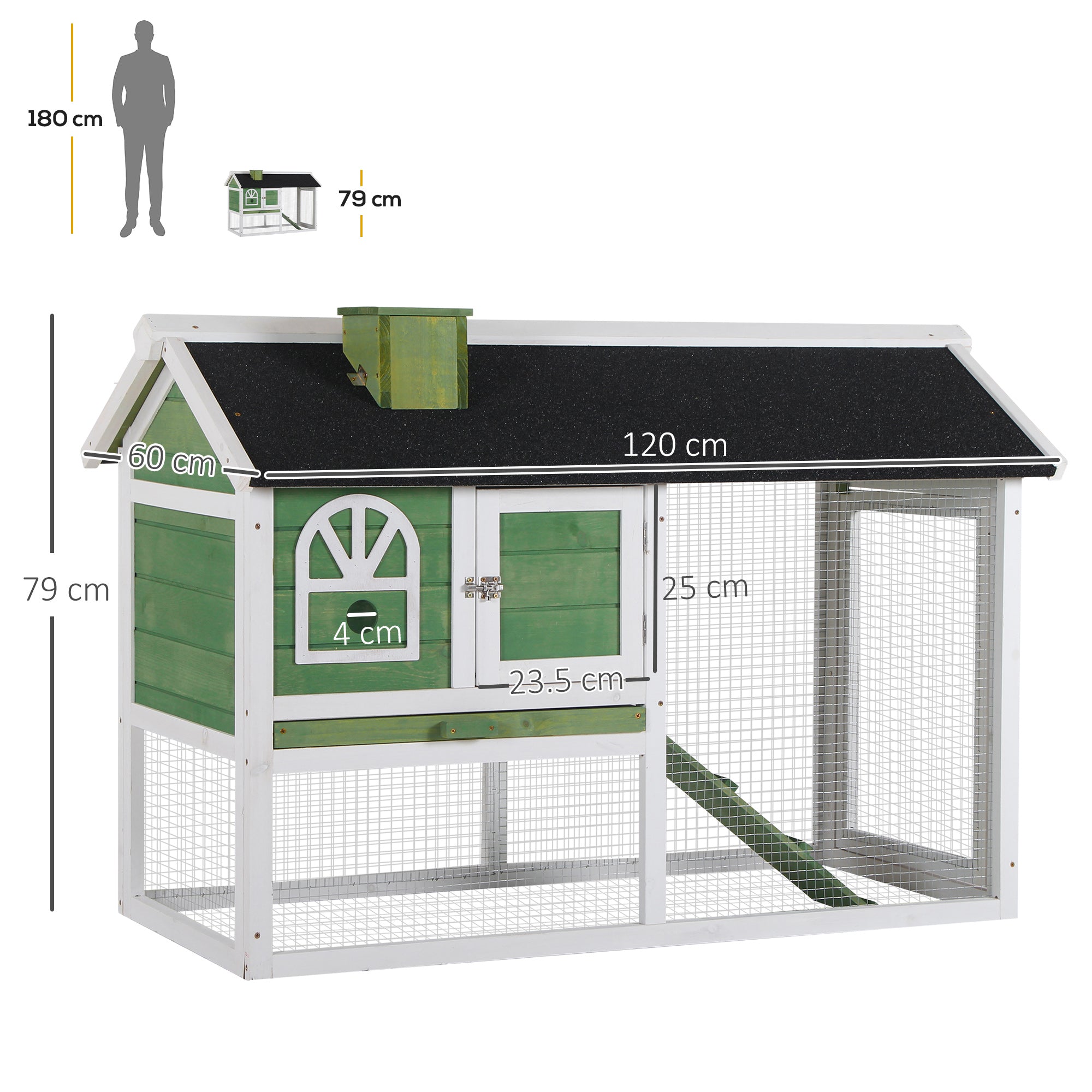 PawHut 2 Tiers Rabbit Hutch and Run Wooden Guinea Pig Hutch Outdoor with Sliding Tray, Ramp, Water-resistant Roof, for 2-4 Rabbits, Grey - North Peak Garden Furniture