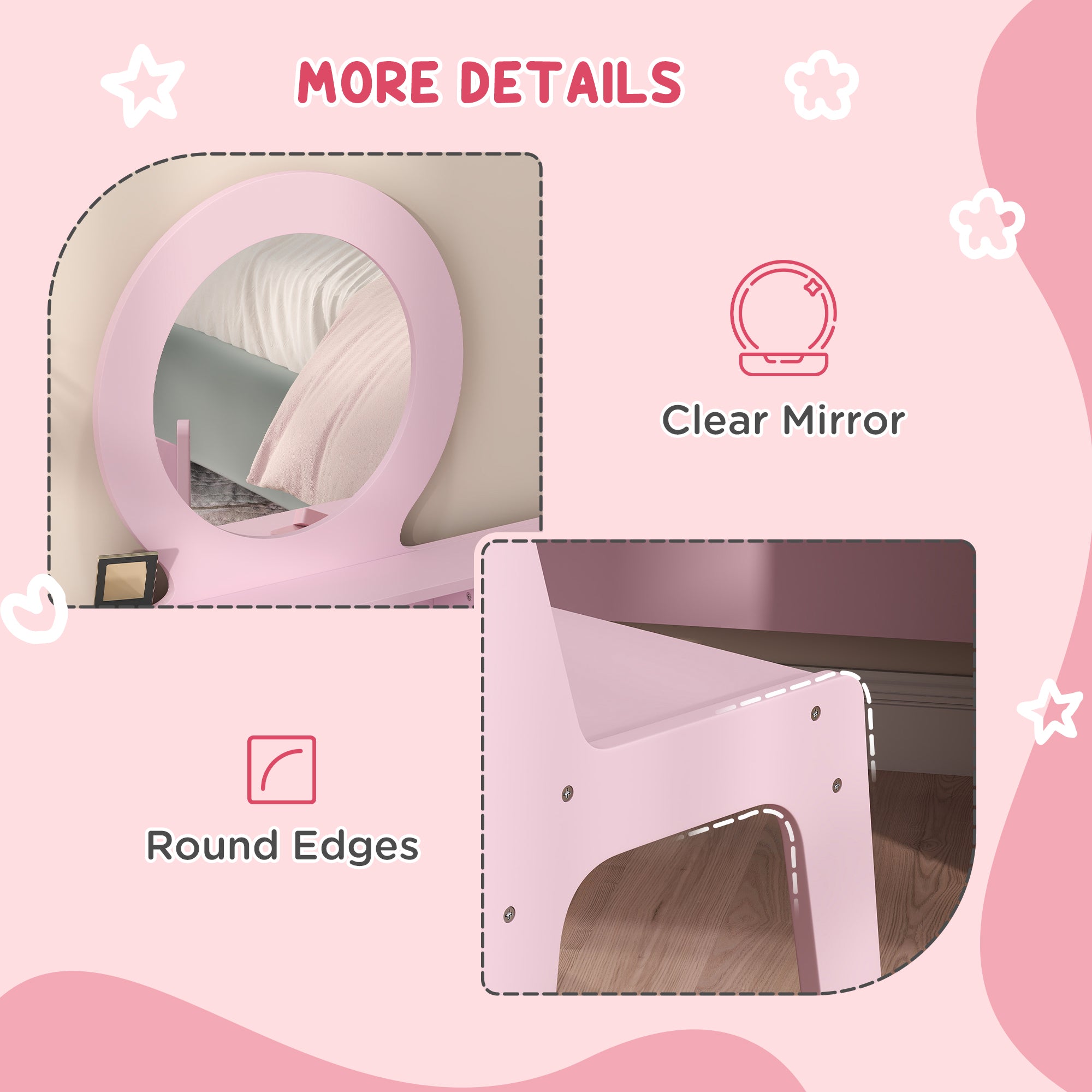 AIYAPLAY Kids Dressing Table Set Kids Make up Table with Stool and Mirror, Storage Drawers, Gift for Aged 3-8 - North Peak Garden Furniture