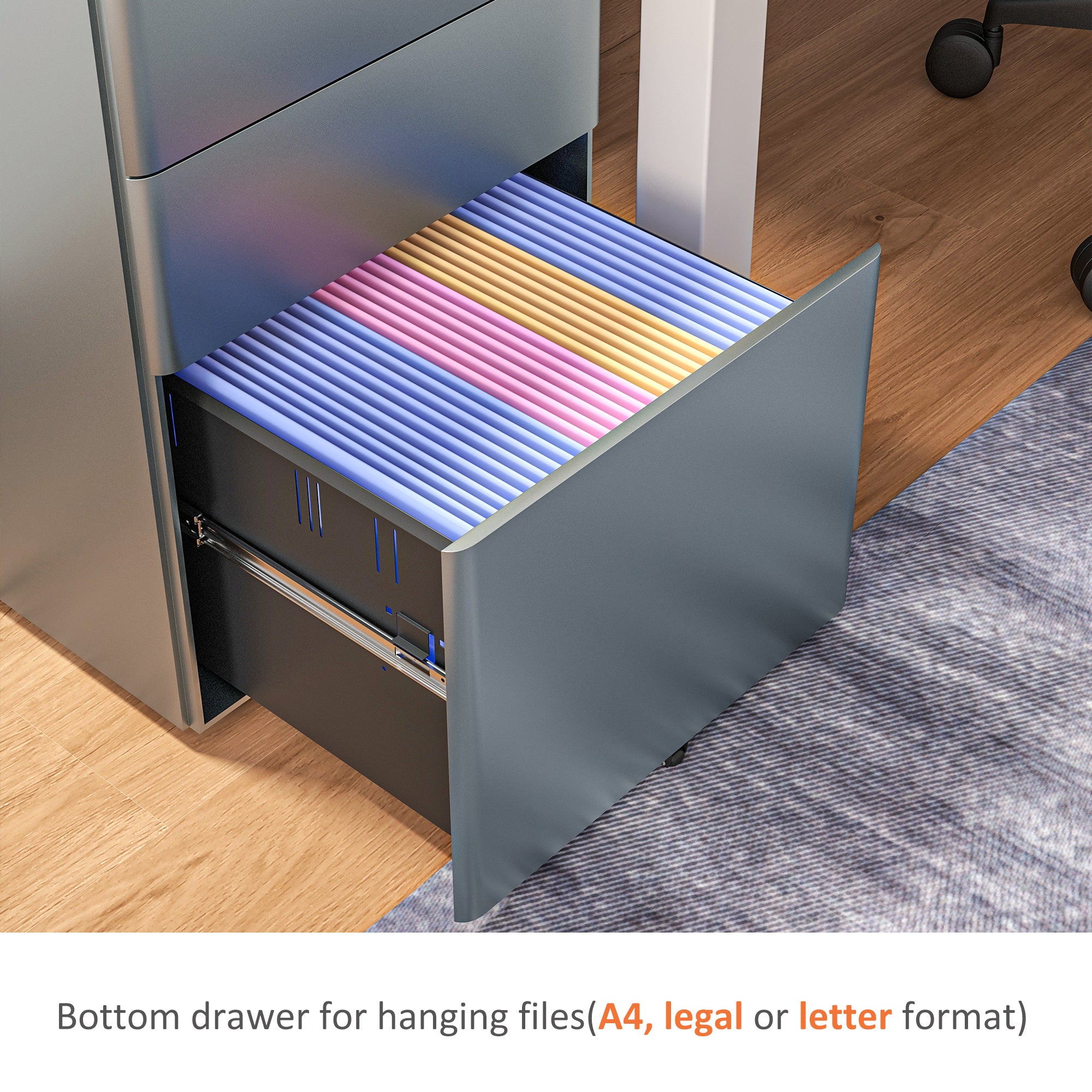 Vinsetto Lockable Cabinet, Rolling Filing Cabinet with 3 Drawers, Steel Office Drawer Unit for A4, Letter, Legal Sized Files - North Peak Garden Furniture