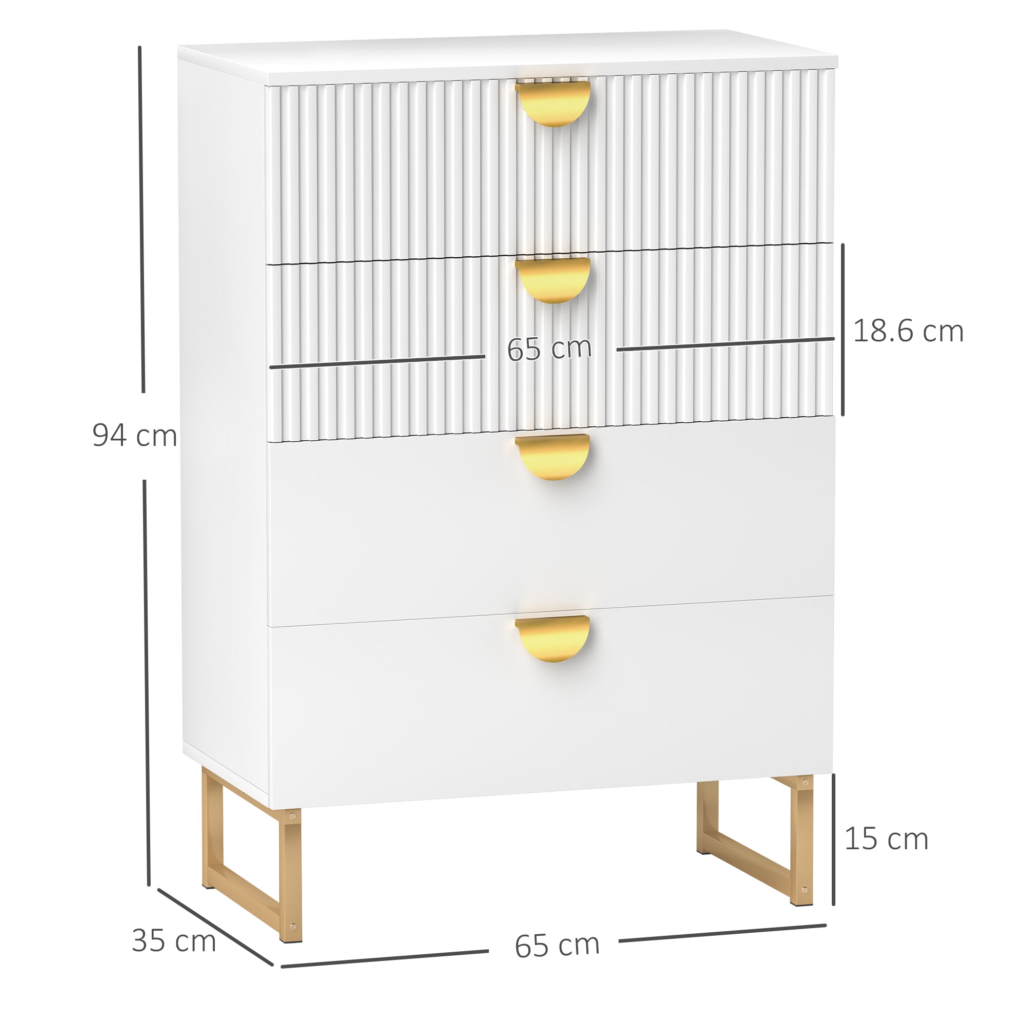 HOMCOM Elegant Chest of Four Drawers - White - North Peak Garden Furniture