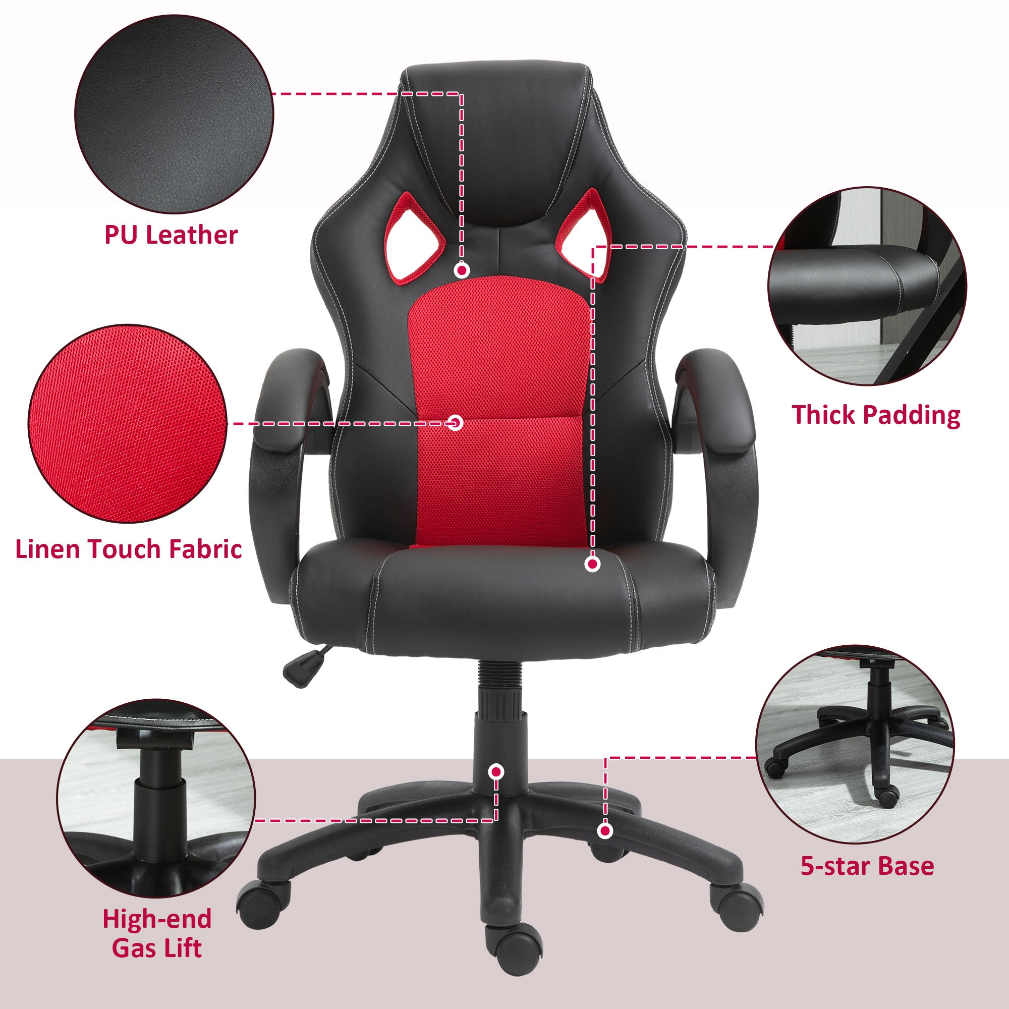 Vinsetto High-Back Office Chair Faux Leather Swivel Computer Desk Chair for Home Office with Wheels Armrests Black - North Peak Garden Furniture