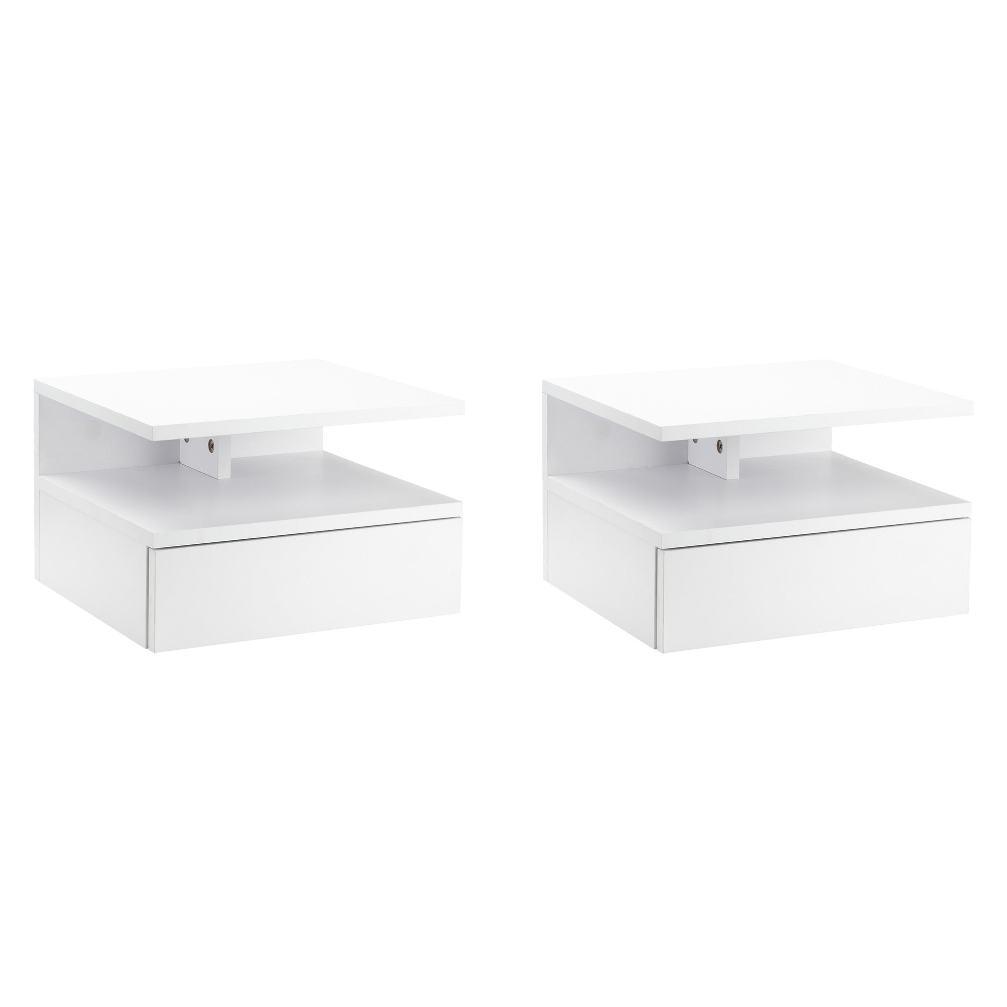 HOMCOM Set of Two Floating Bedside Tables - White - North Peak Garden Furniture