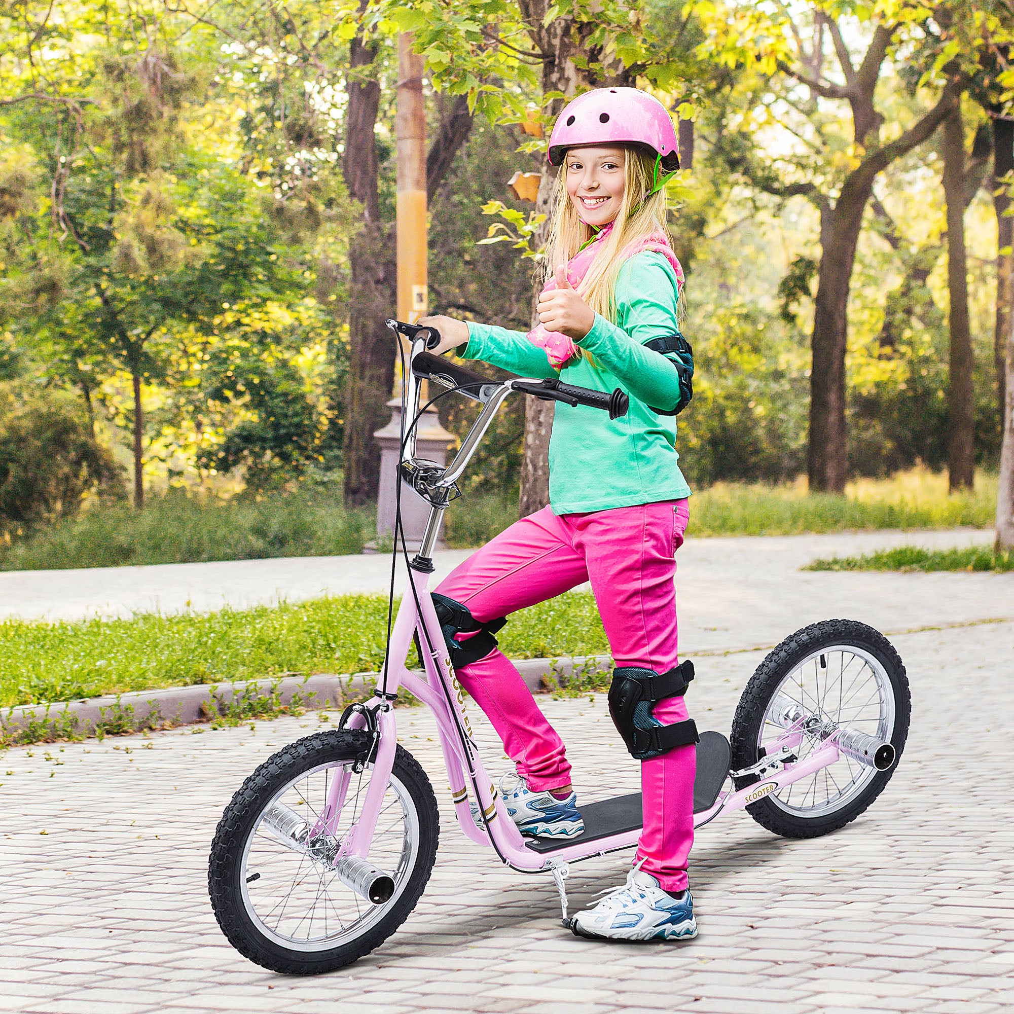 HOMCOM Kids Scooter Children Stunt Scooter for 5+ Years, Big Wheels Scooter with Adjustable Height Handlebar, Front Rear Dual Brakes, Pink