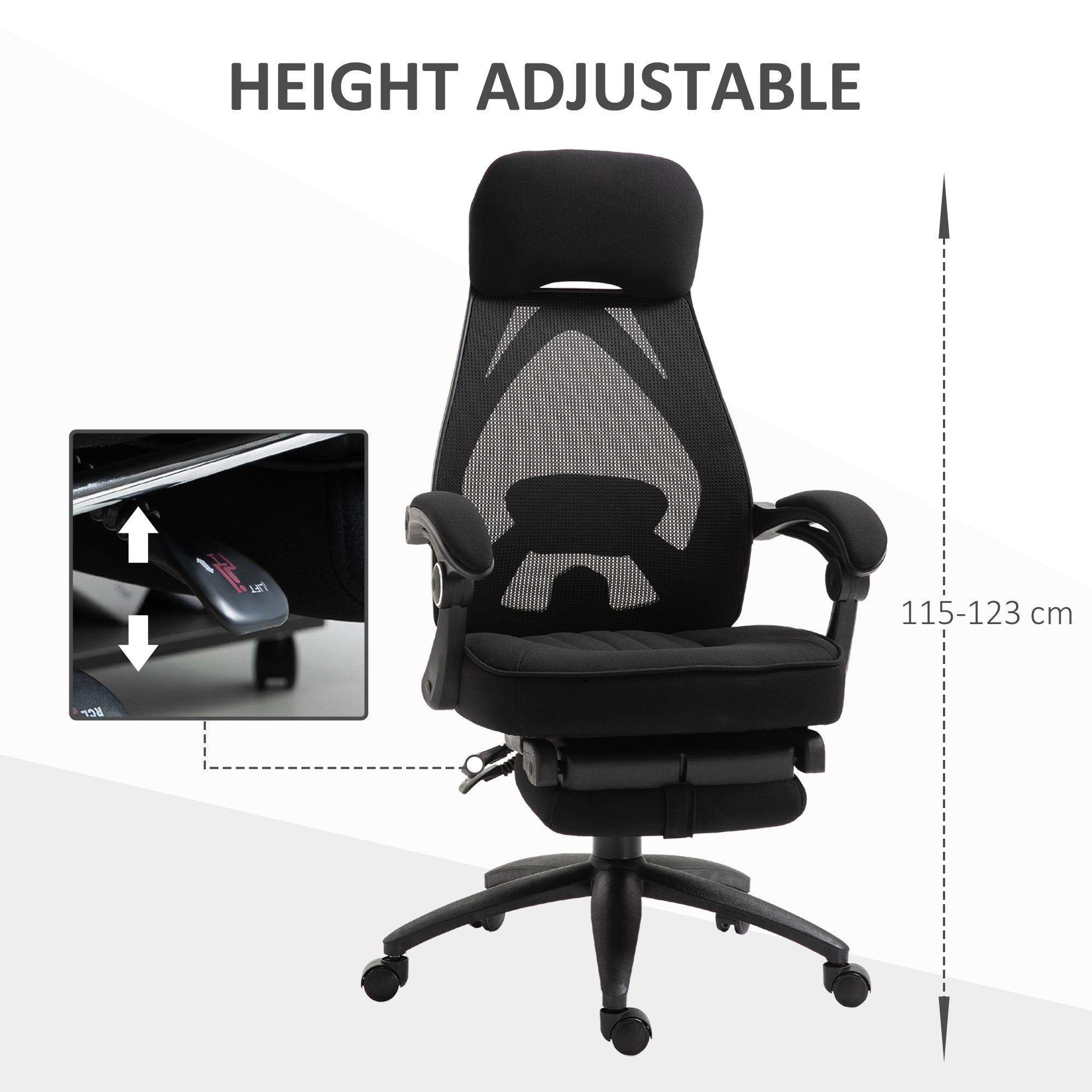 Vinsetto Office Chair with Footrest,High Back Swivel Desk Chair with Adjustable Height and Headrest for Home Office, Black - North Peak Garden Furniture