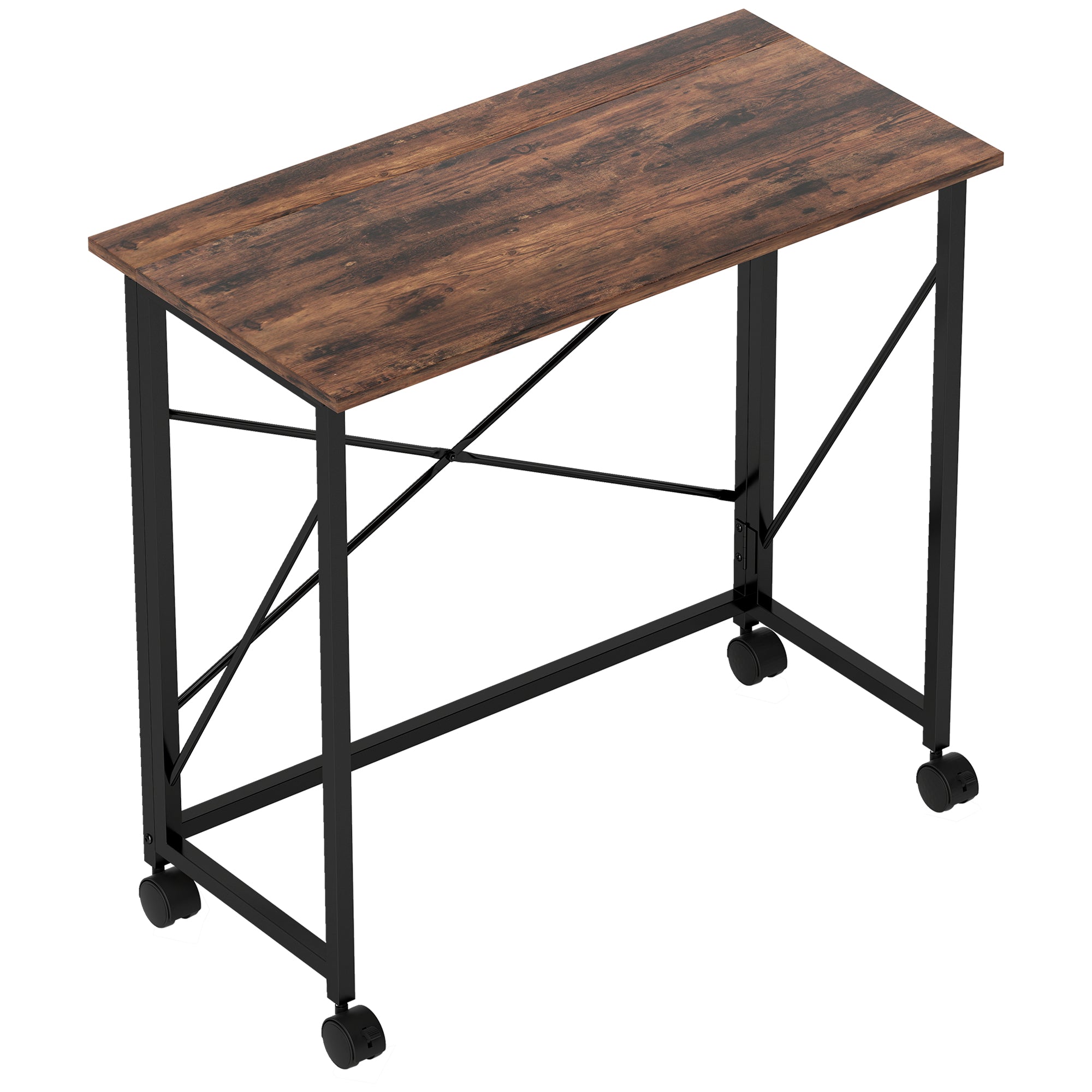 HOMCOM 80 cm Folding Desk on Wheels - Rustic Brown - North Peak Garden Furniture