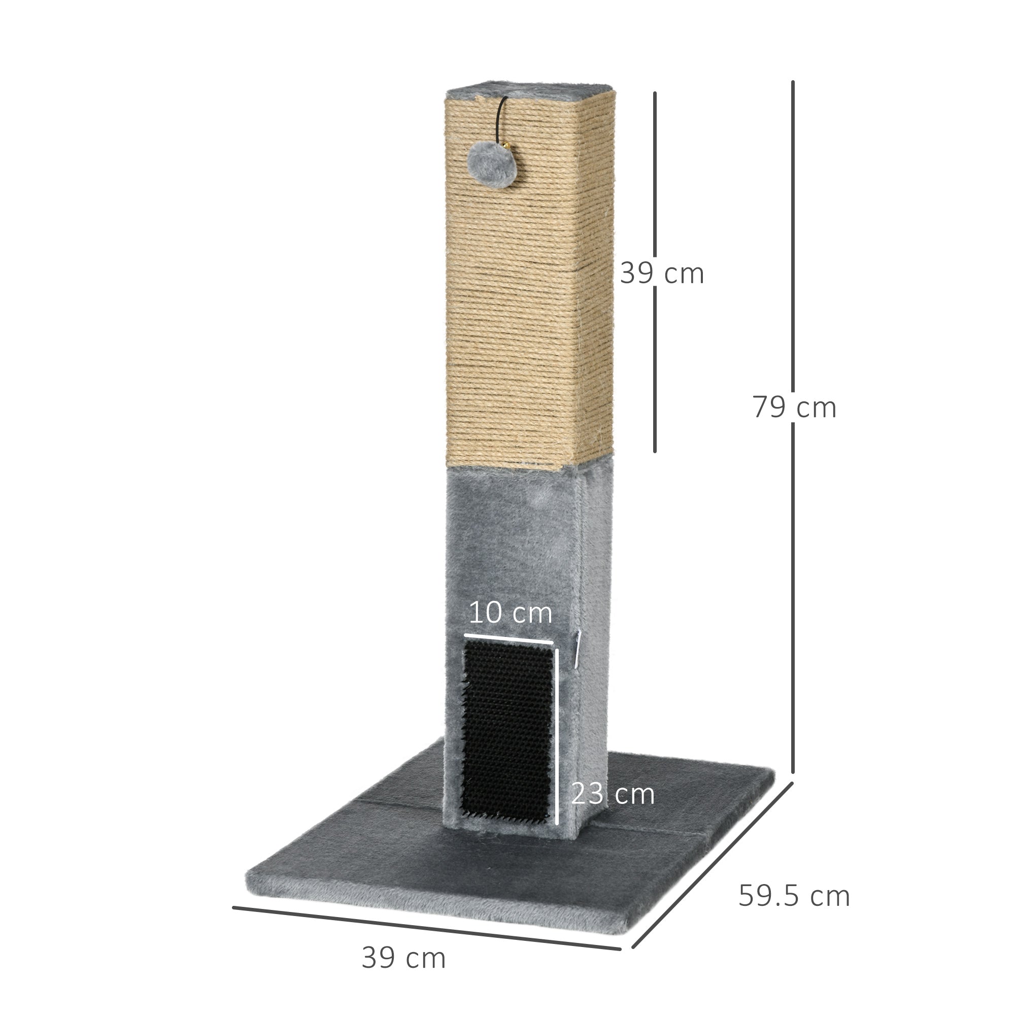 PawHut Cat Tree Scratching Post for Indoor Cats 79cm Jute Scratcher Climber w/ Carpet Base Dangling Toy – Grey - North Peak Garden Furniture