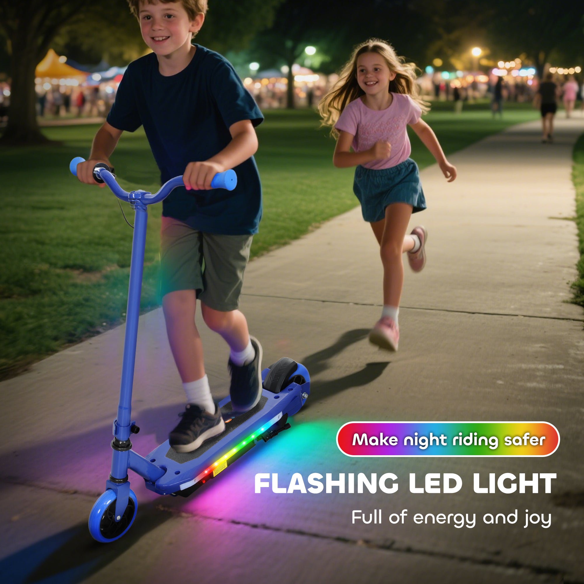 AIYAPLAY Electric Scooter for Ages 6-14, with Colourful Light and Electric Brake, Electric Scooter E Scooter, Up to 10 KM/H & 8 KM, Blue - North Peak Garden Furniture