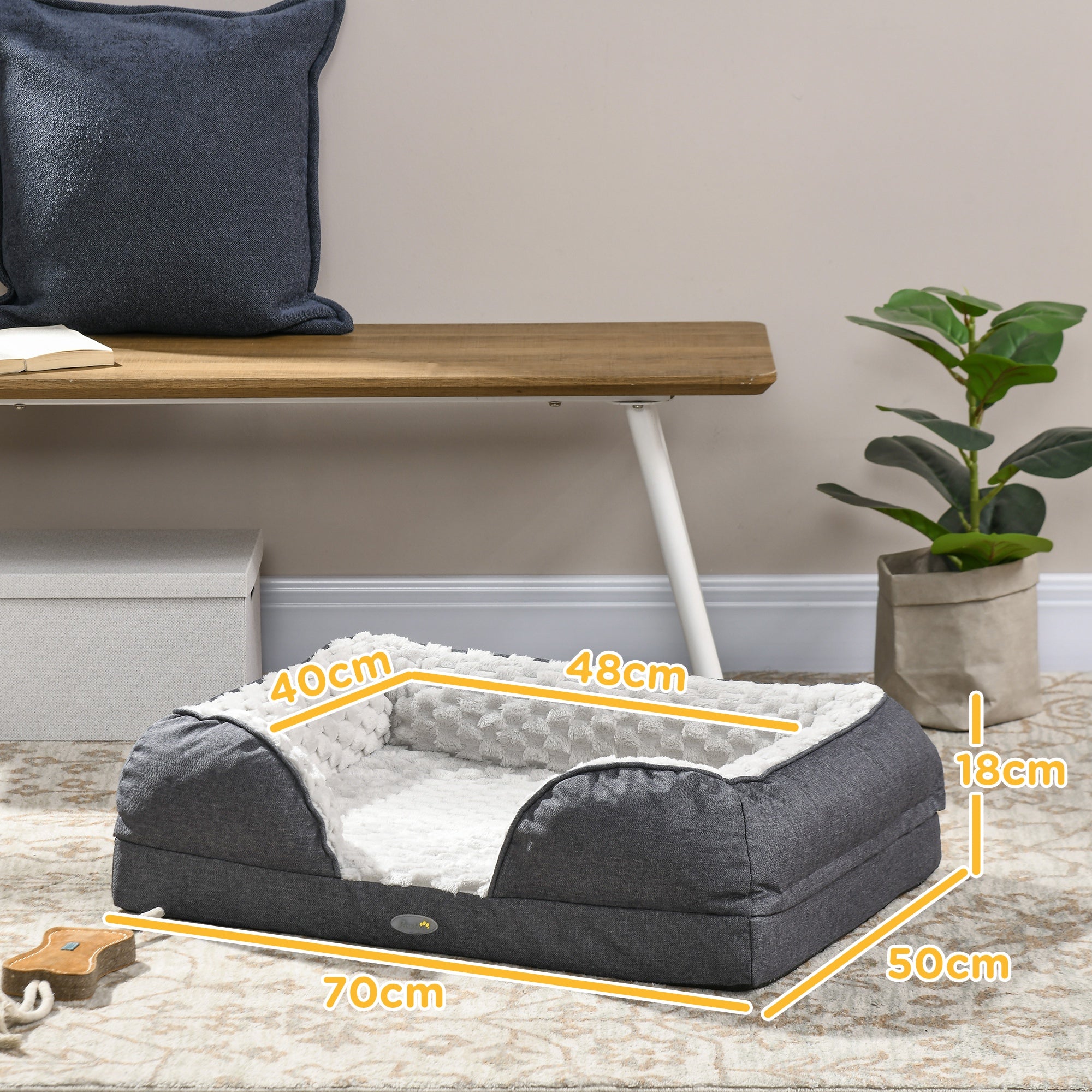 PawHut Calming Dog Bed Pet Mattress w/ Removable Cover, Anti-Slip Bottom, for Small Dogs, 70L x 50W x 18Hcm - Charcoal Grey - North Peak Garden Furniture