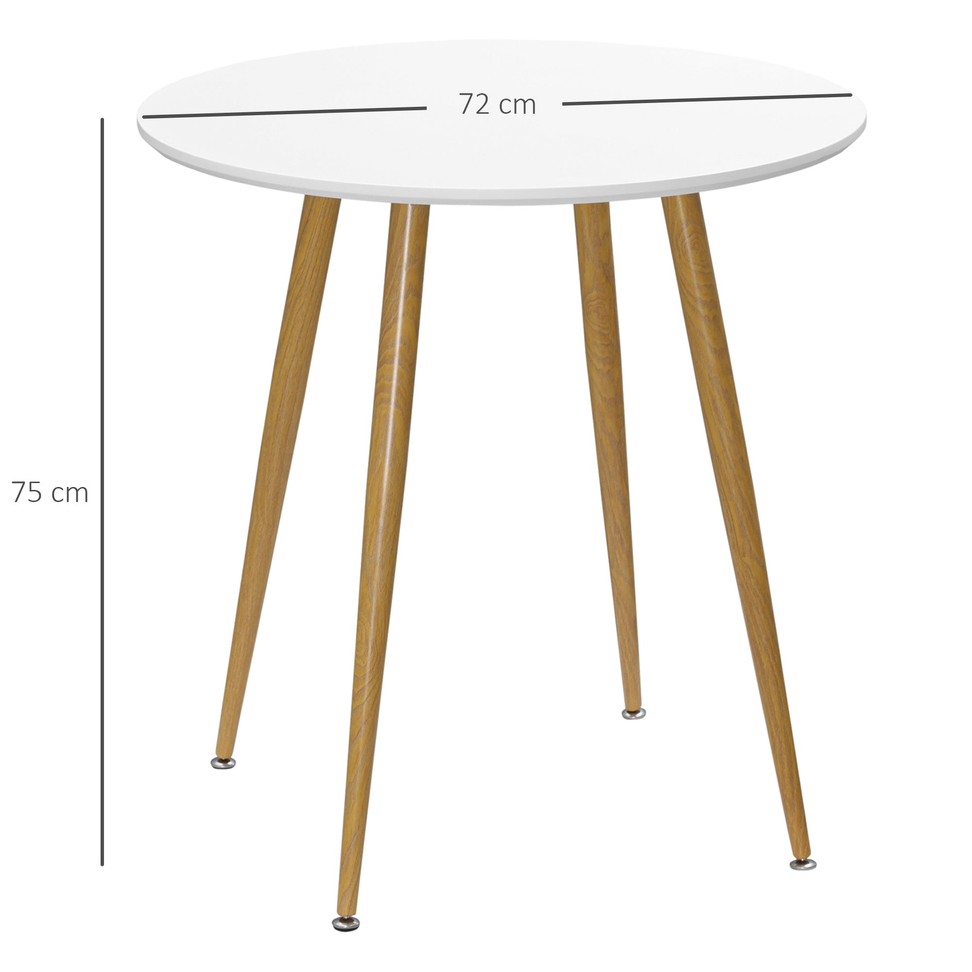HOMCOM Modern Dining Table for 2 People, Round Kitchen Table, with Matte Top and Metal legs, Dining Room Living Room, White - North Peak Garden Furniture