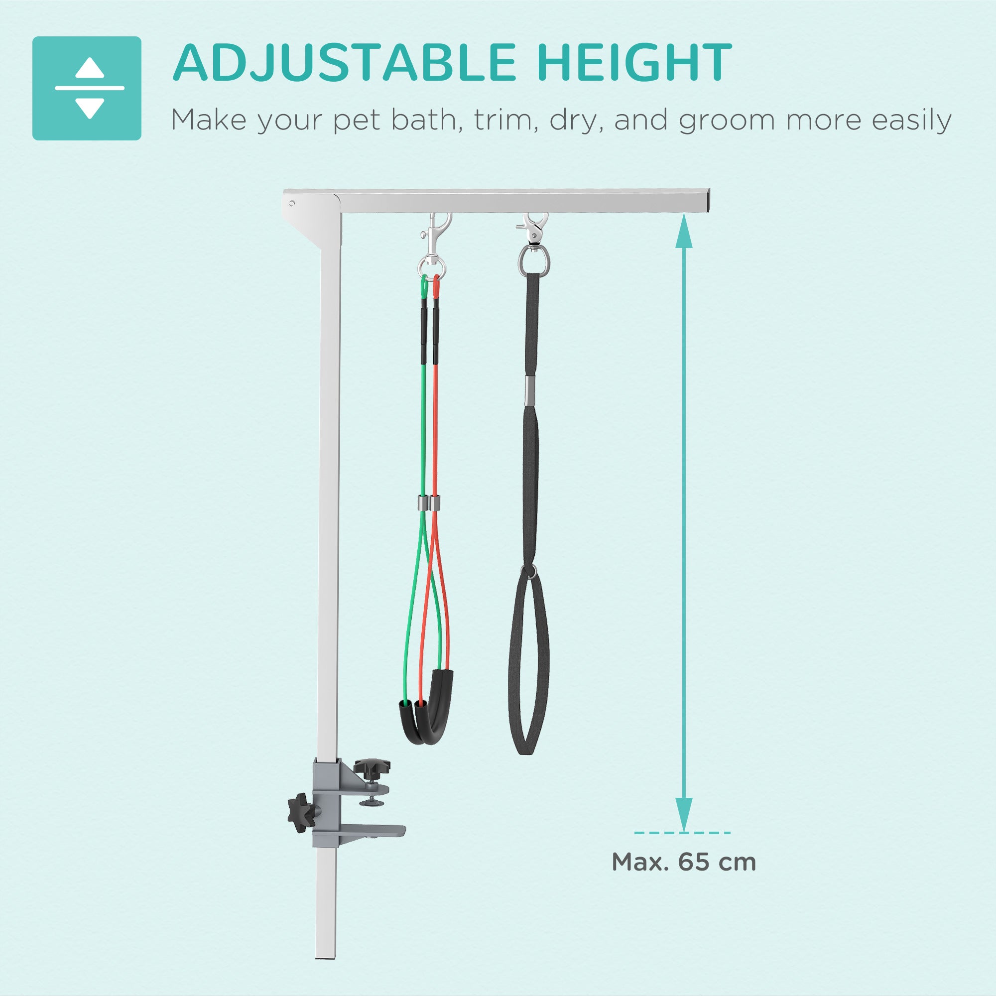 PawHut Adjustable Pet Grooming Arm, with Clamp, Haunch Holders & Grooming Loop - Sliver-Tone - North Peak Garden Furniture