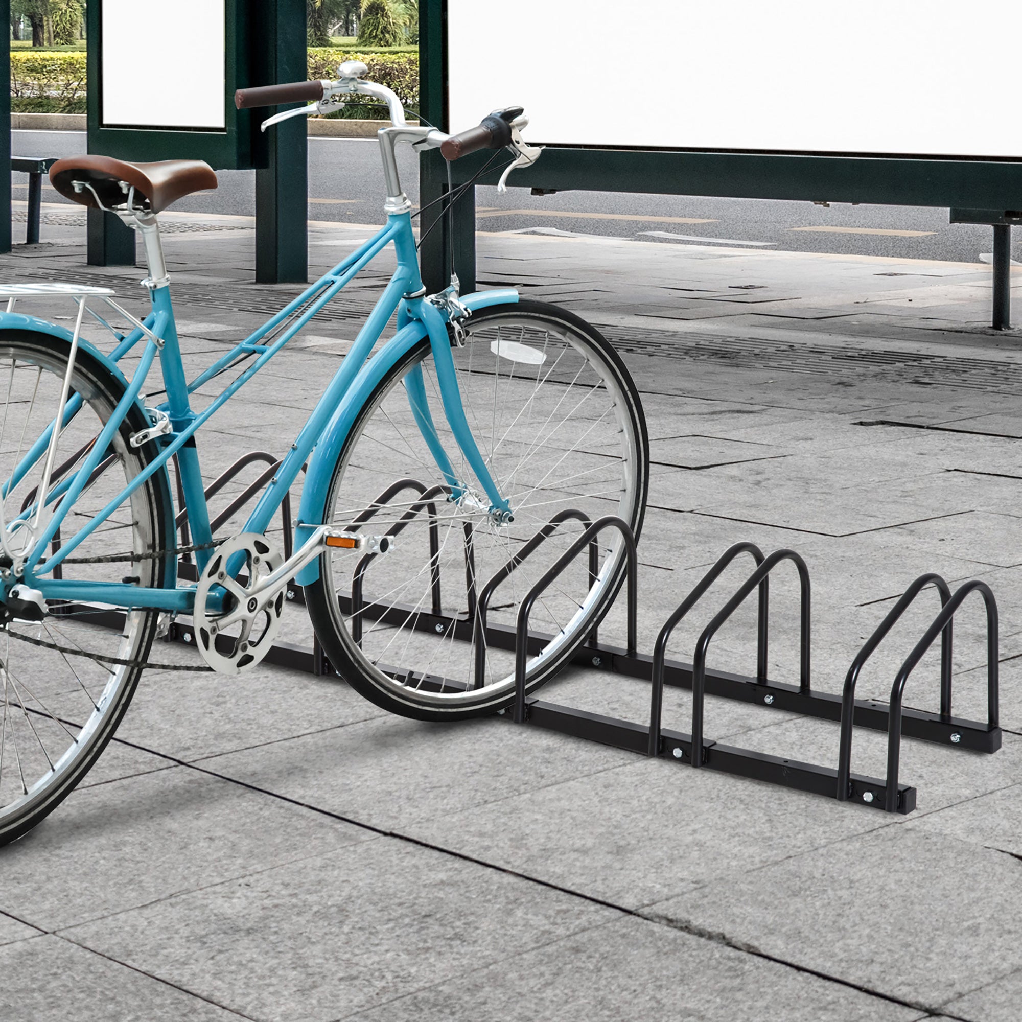 HOMCOM Bike Stand Parking Rack Floor or Wall Mount Bicycle Cycle Storage Locking Stand 179L x 33W x 27H (6 Racks, Black) - North Peak Garden Furniture