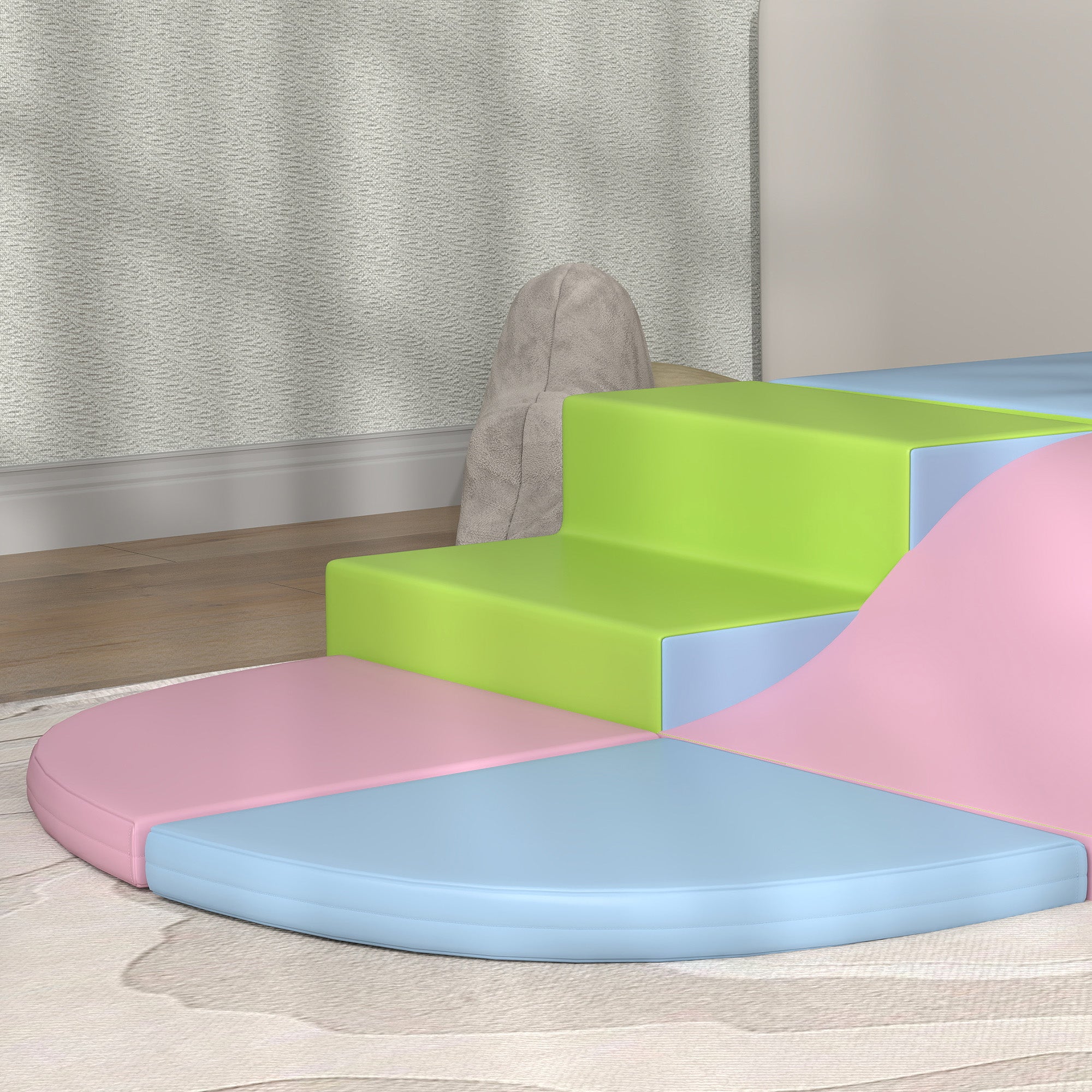 HOMCOM 6 Piece Soft Play Equipment for Kids Climb and Crawl, Pink - North Peak Garden Furniture