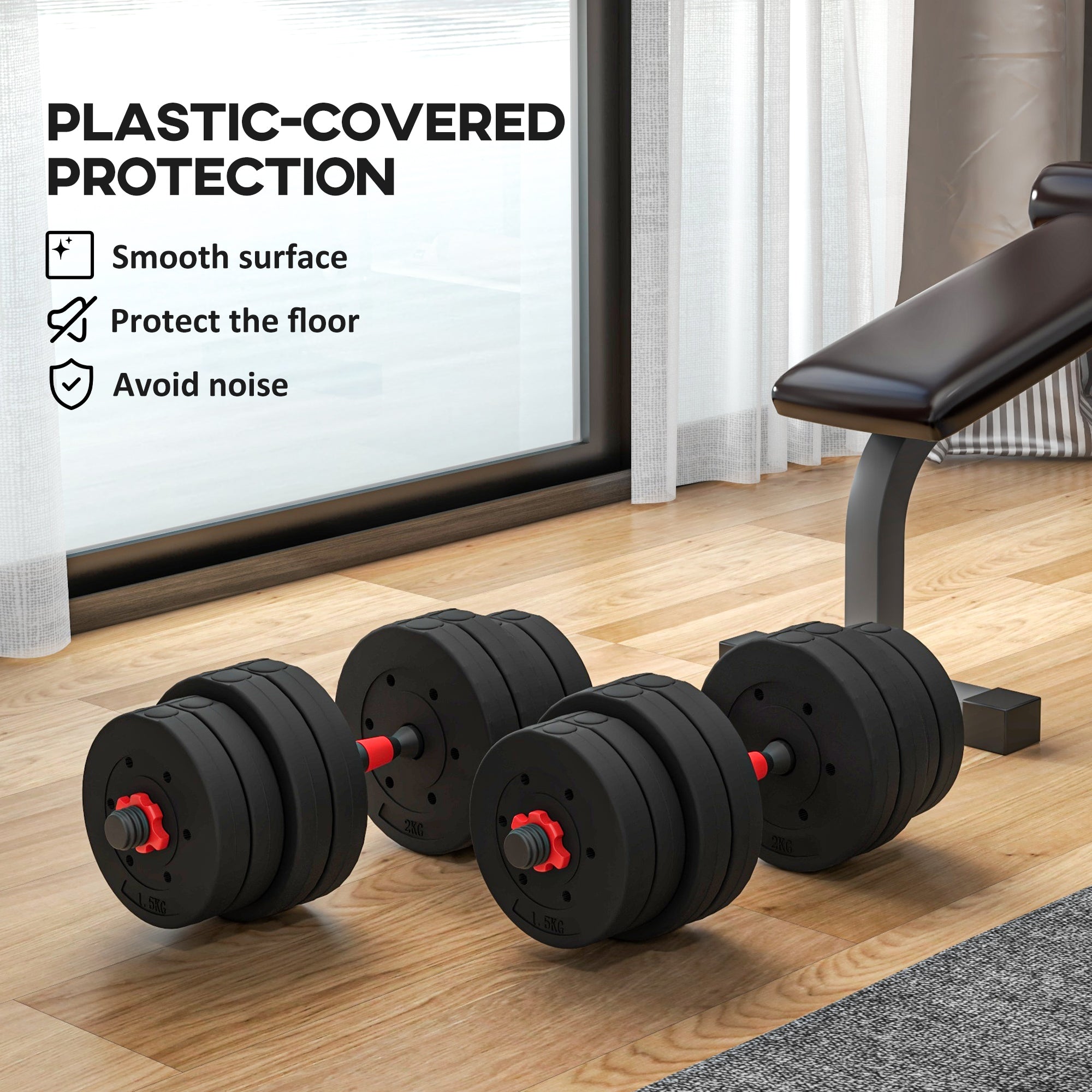 HOMCOM 30kg 2 IN 1 Adjustable Dumbbells Weight Set, Dumbbell Hand Weight Barbell for Body Fitness, Lifting Training for Home, Office, Gym, Black - North Peak Garden Furniture