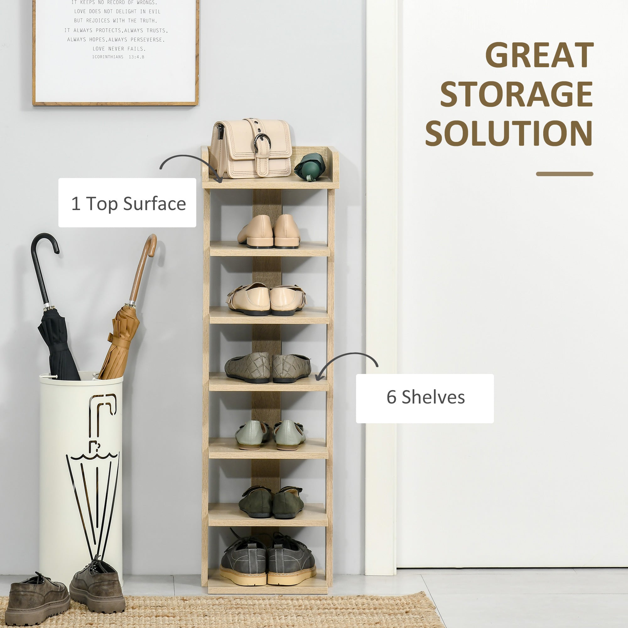 HOMCOM 7 Tier Shoe Rack Organizer Storage Shelf Wooden Display Cabinet for Entryway Living Room Bedroom Oak - North Peak Garden Furniture