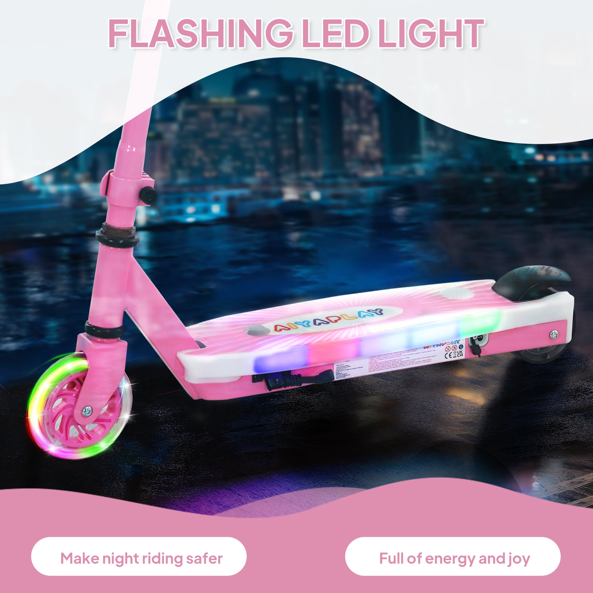 AIYAPLAY Electric Scooter for Kids Ages 4-7, with Auxiliary Rear Wheels, Flashing LED Light and Electric Brake, Kids Electric Scooter for Boys Girls, 6 KM/H & 8 KM, Pink - North Peak Garden Furniture
