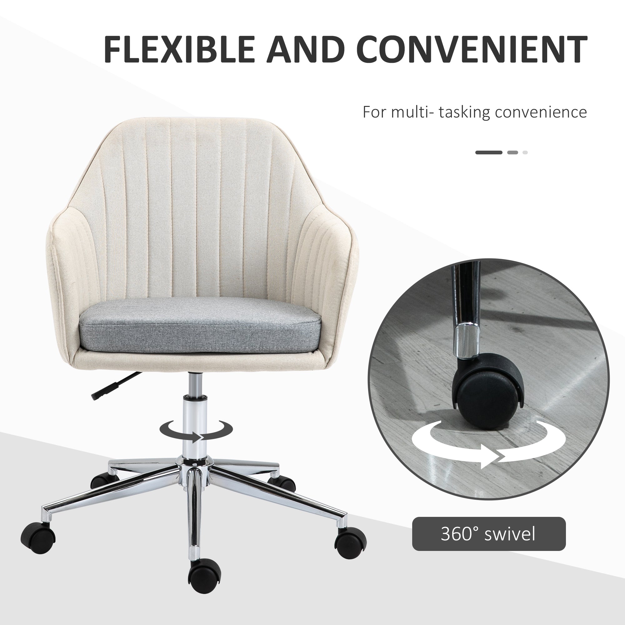 Vinsetto Home Office Chair Comfortable Computer Desk Chair Swivel Task Chair with Golden Base, Vanity Chair for Teens Adults Bedroom, Beige - North Peak Garden Furniture