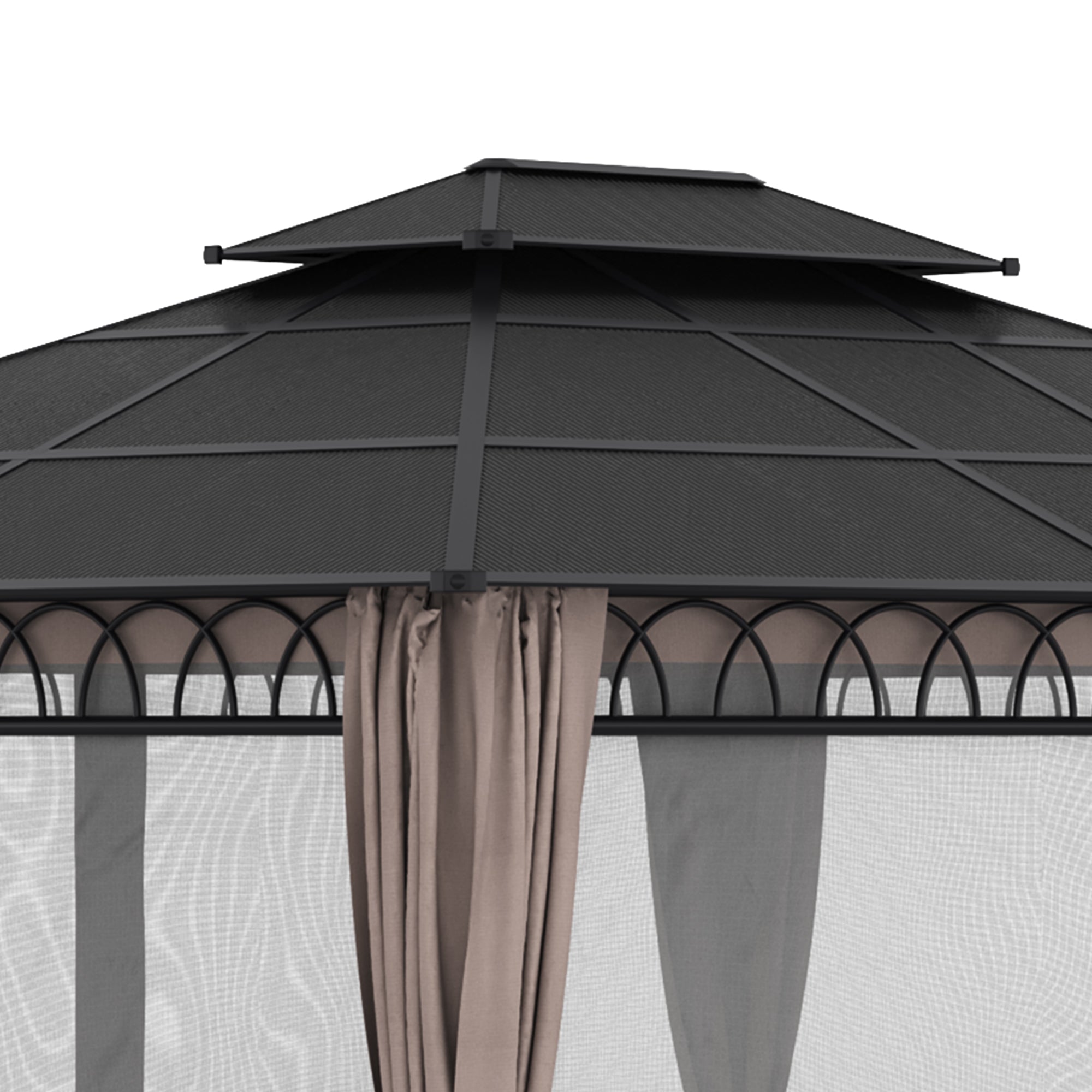 Outsunny 3.6 x 3 (m) Outdoor Polycarbonate Gazebo, Double Roof Hard Top Gazebo with Nettings & Curtains for Garden, Lawn, Patio