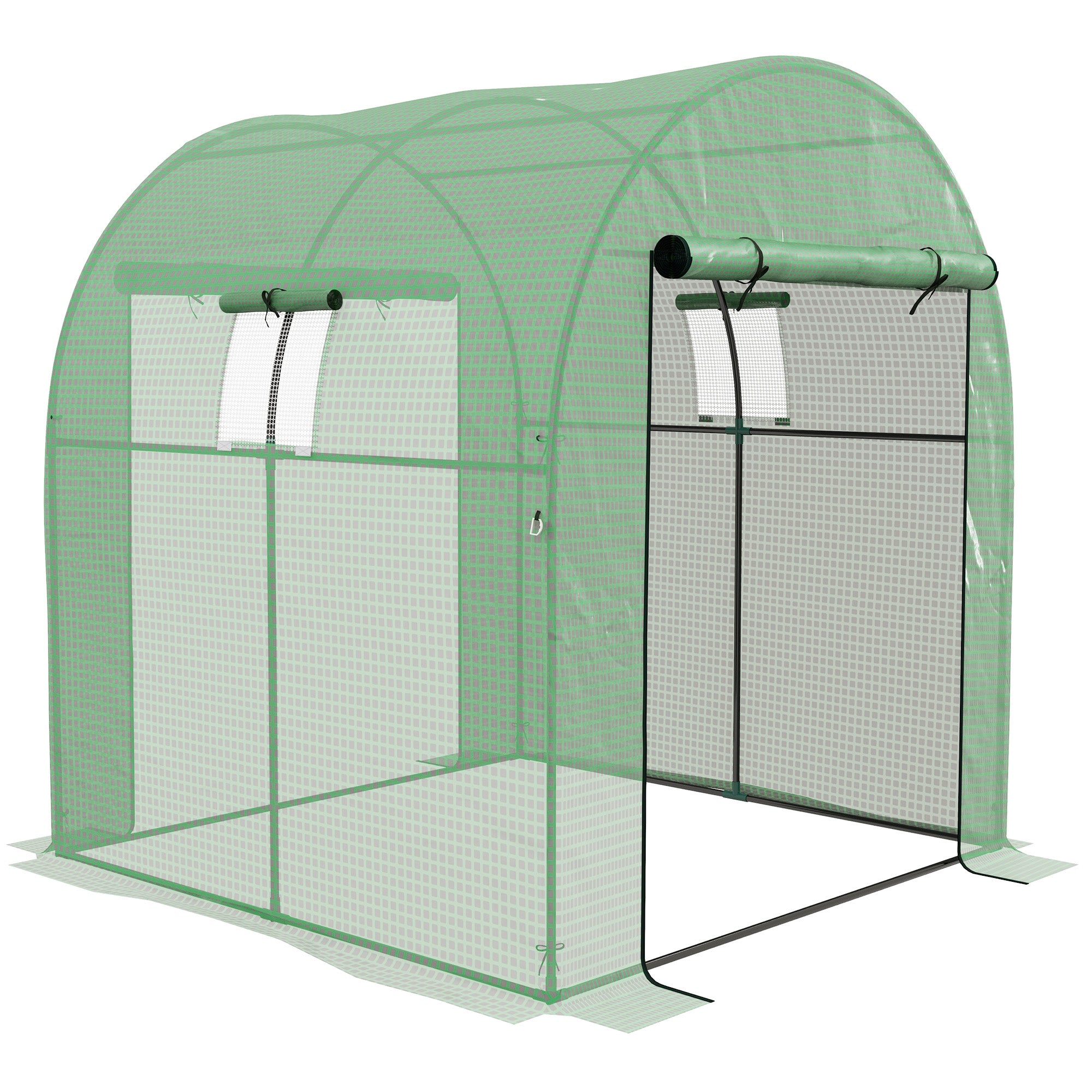 Outsunny Polytunnel Greenhouse Walk-in Grow House with UV-resistant PE Cover, Doors and Mesh Windows, 1.8 x 1.8 x 2m, Green - North Peak Garden Furniture