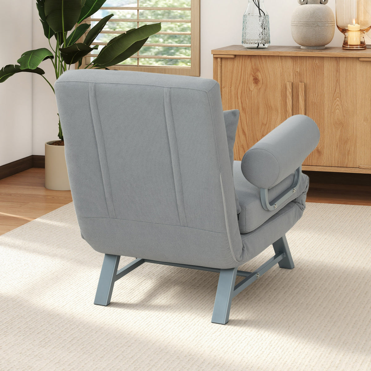HOMCOM Single Sofa Bed, 3-in-1 Convertible Folding Chair Bed with Adjustable Backrest, Removable Armrests, Light Grey