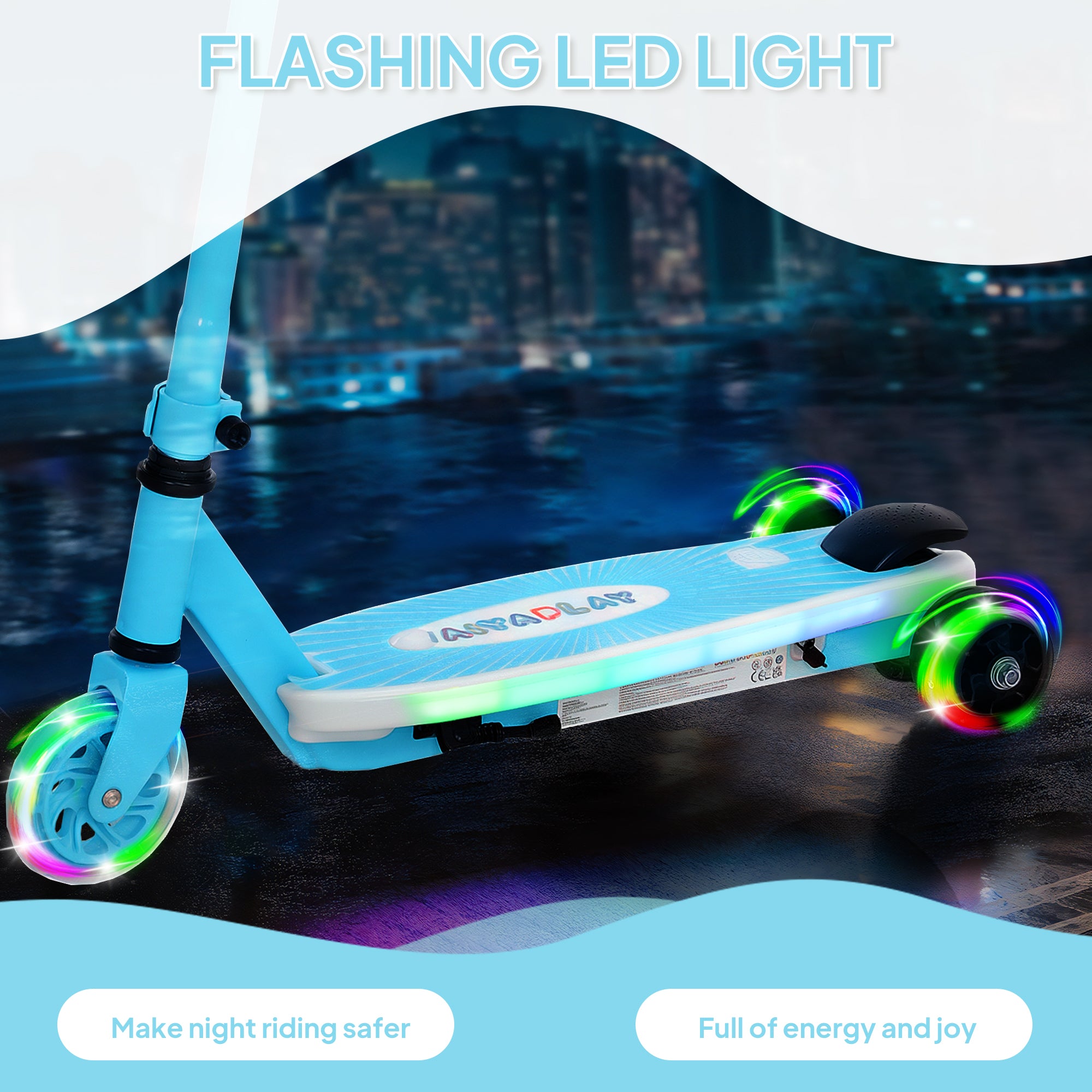 AIYAPLAY Electric Scooter for Kids Ages 4-7, with Auxiliary Rear Wheels, Flashing LED Light and Electric Brake, Kids Electric Scooter for Boys Girls, 6 KM/H & 8 KM, Blue - North Peak Garden Furniture