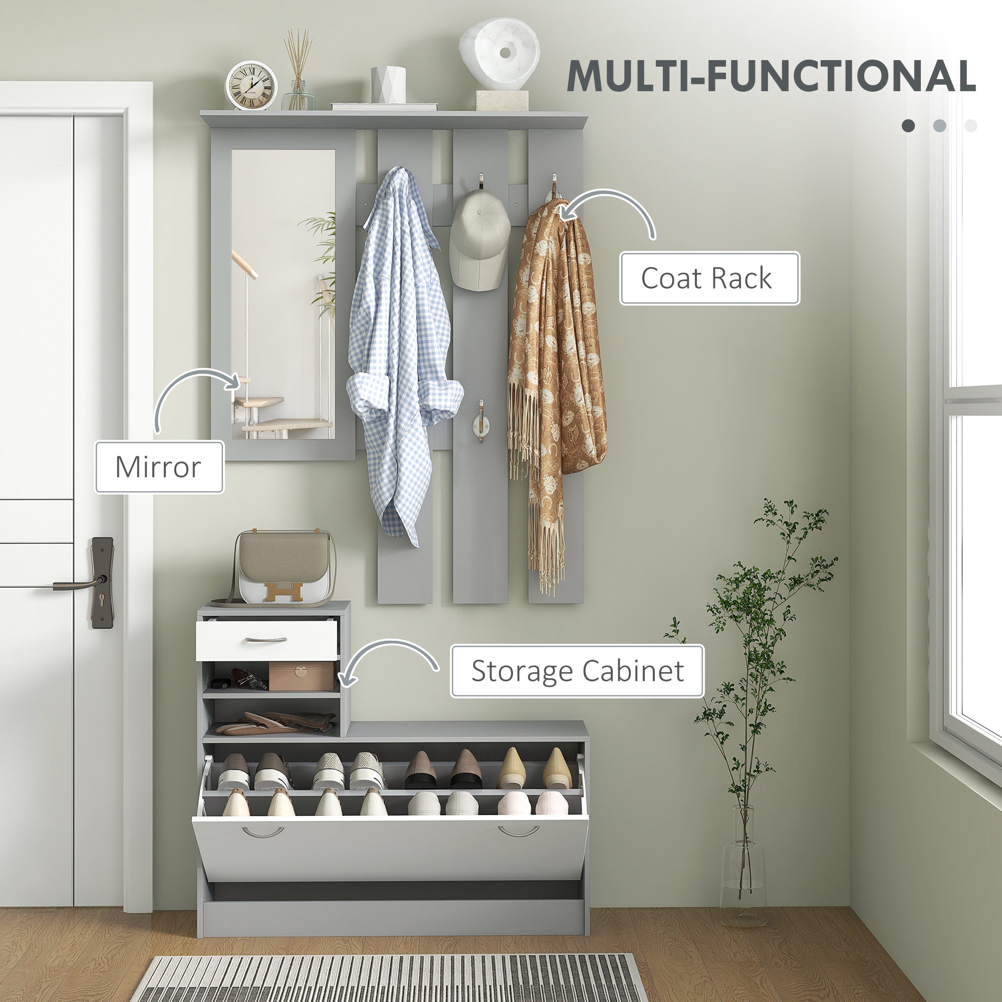 HOMCOM Three-in-One Hallway Storage Set - Grey/White - North Peak Garden Furniture
