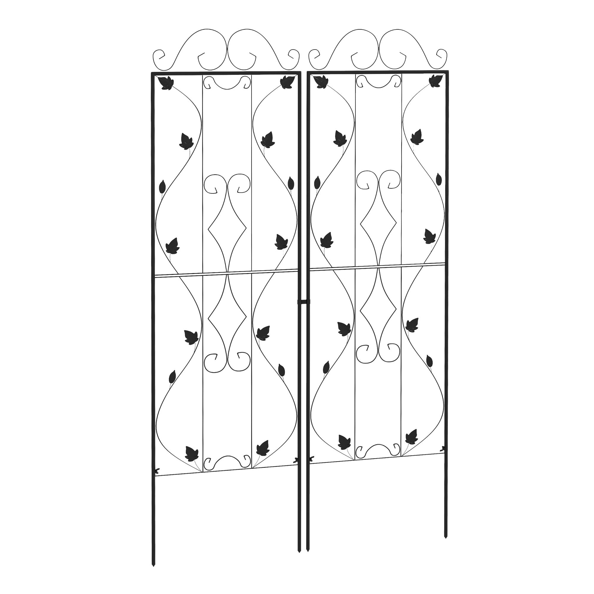 Outsunny Metal Trellis Set of 2, Garden Trellis for Climbing Plants Support Frames, Leaf Design - North Peak Garden Furniture