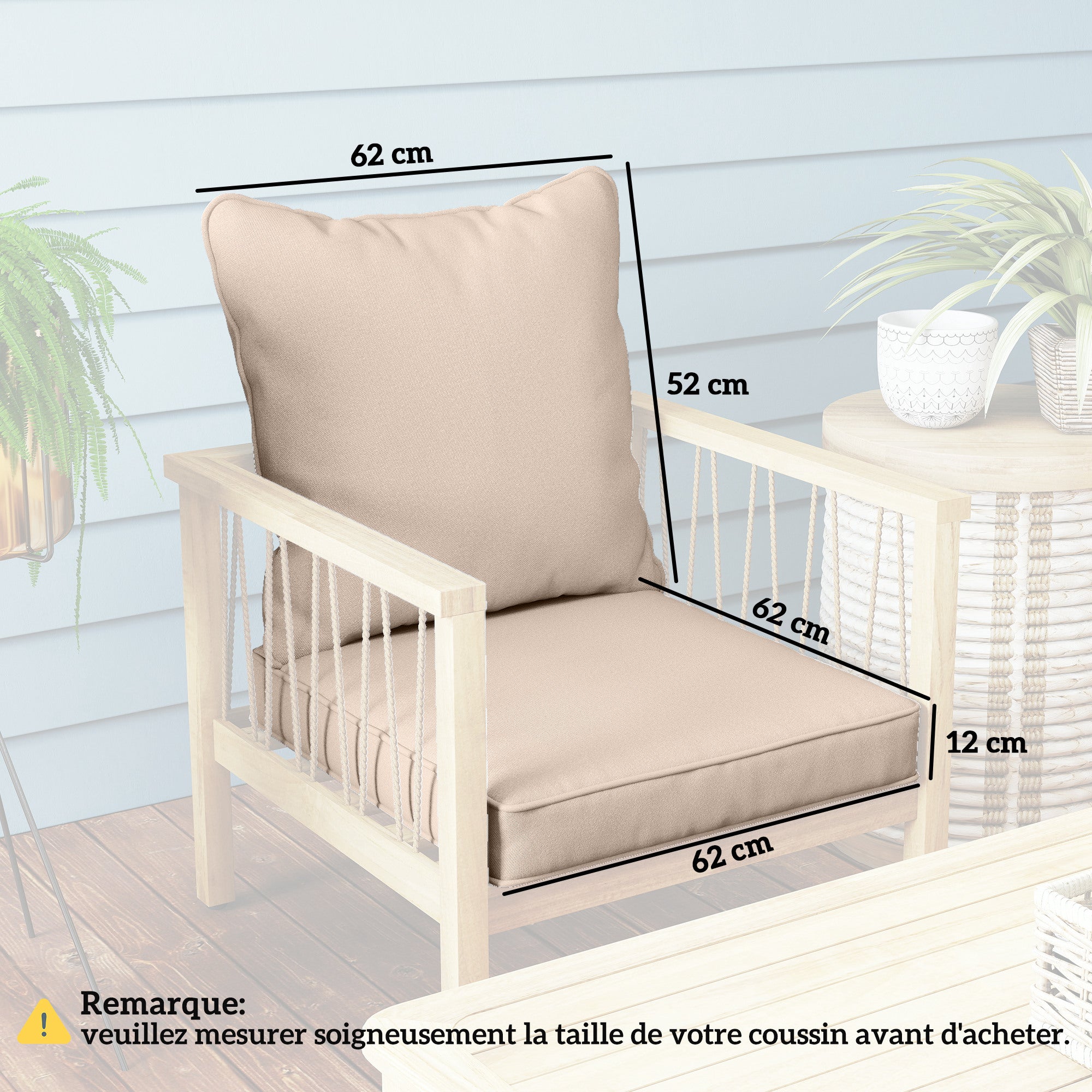Outsunny Seat and Back Padded Cushion Set, CUSHION ONLY - Beige