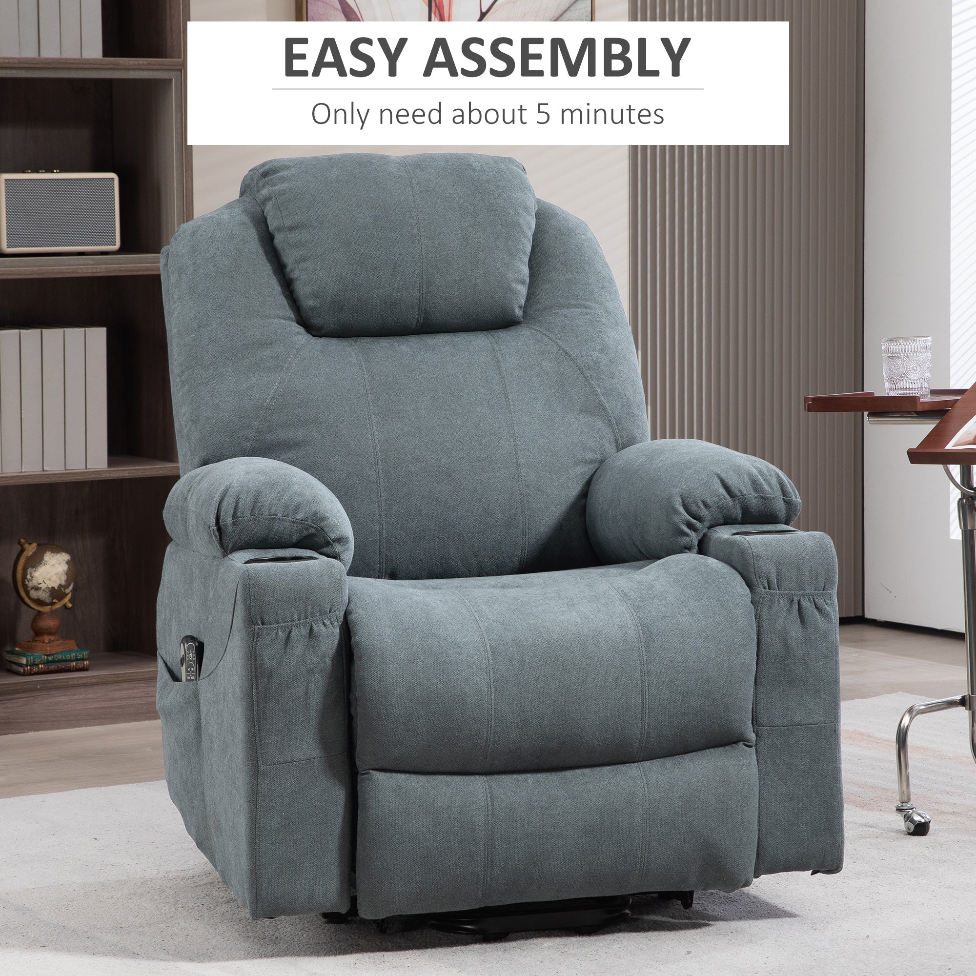 HOMCOM Lift-And-Recline Massage Armchair, with Heat - Grey - North Peak Garden Furniture