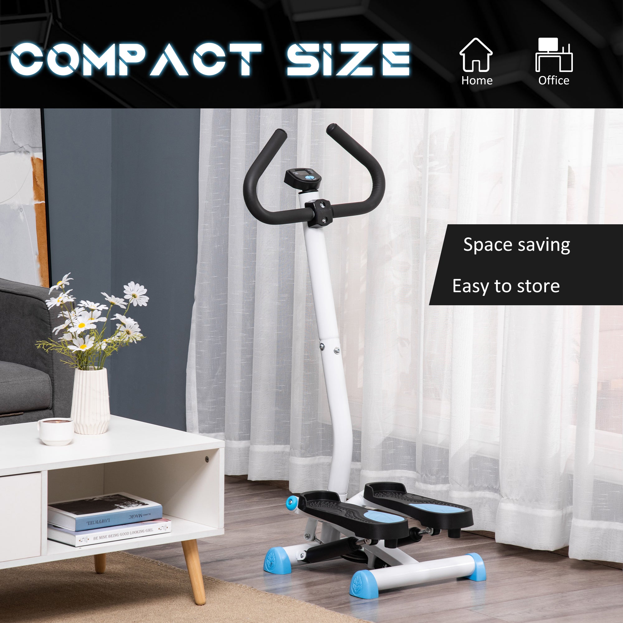 HOMCOM Twister Stepper Height Adjustable Step Machine, with LCD Screen - Blue - North Peak Garden Furniture