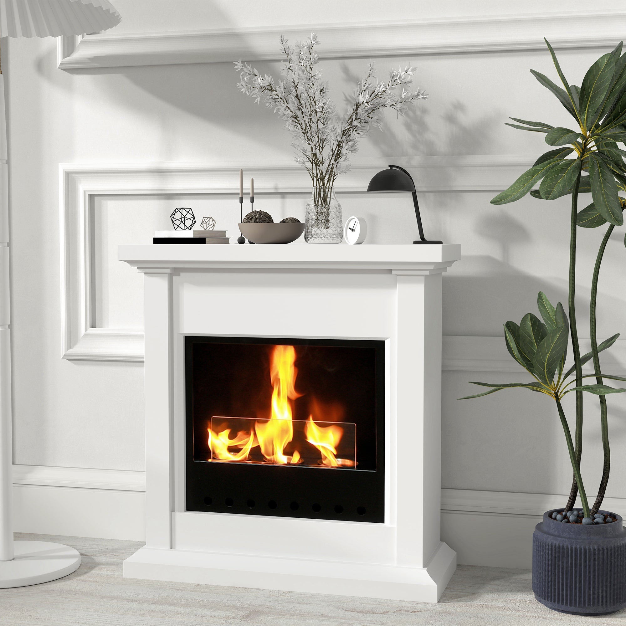 HOMCOM Bioethanol Fire Heater, with Mantelpiece - White