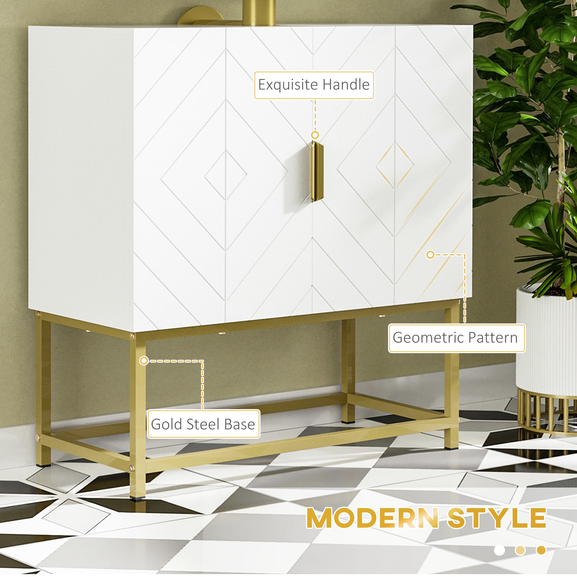 kleankin Bathroom Mirror Cabinet Under Sink Storage Cabinet Basin Cupboard with 2 Doors and Gold Steel Legs - North Peak Garden Furniture